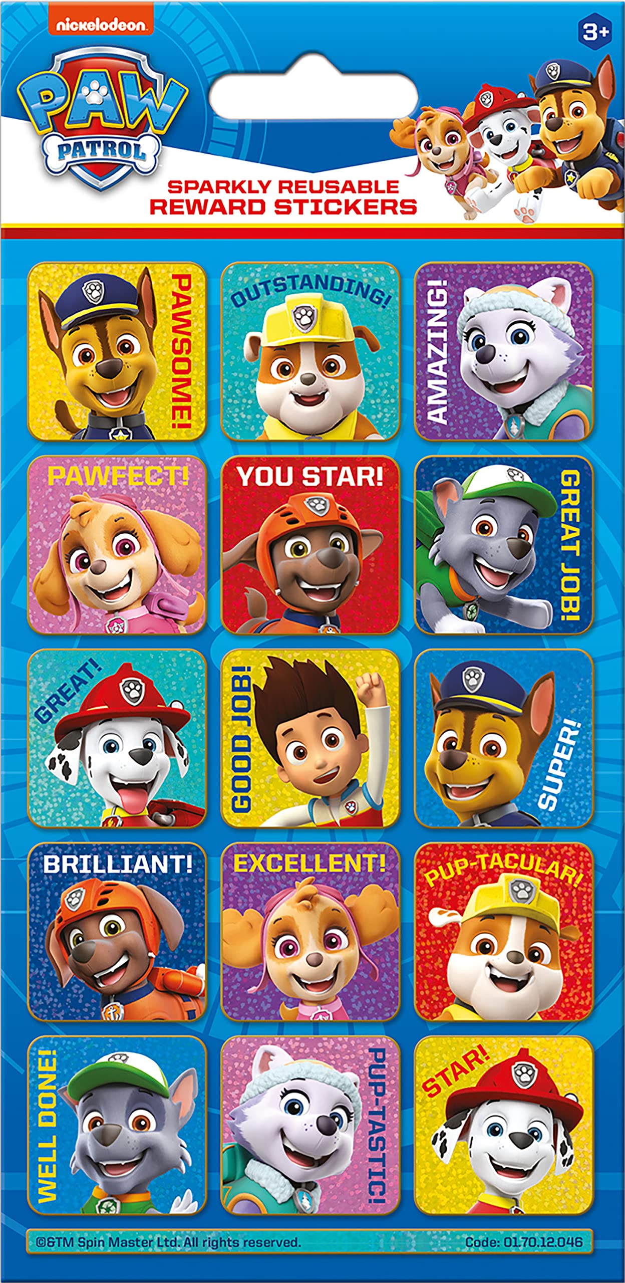 Paper Projects Paw Patrol Sparkly Reusable Reward Stickers – Blue 19.5x9.5 cm