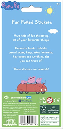 Paper Projects Peppa Pig Pink Sparkly Reusable Stickers – Official Licensed, 19.5 cm x 9.5 cm