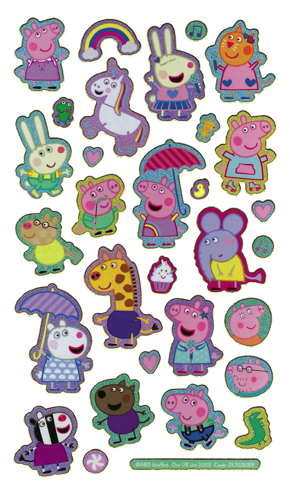 Paper Projects Peppa Pig Pink Sparkly Reusable Stickers – Official Licensed, 19.5 cm x 9.5 cm