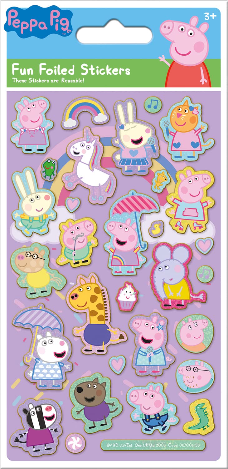 Paper Projects Peppa Pig Pink Sparkly Reusable Stickers – Official Licensed, 19.5 cm x 9.5 cm