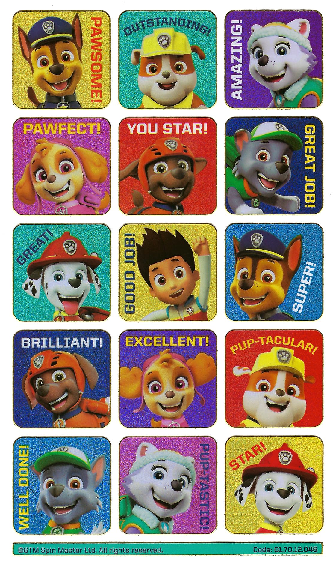 Paper Projects Paw Patrol Sparkly Reusable Reward Stickers – Blue 19.5x9.5 cm