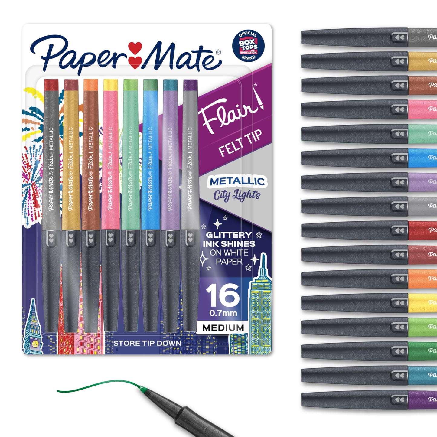 Paper Mate Flair City Lights Metallic Felt Tip Pens - 16-Count Glitter Colors