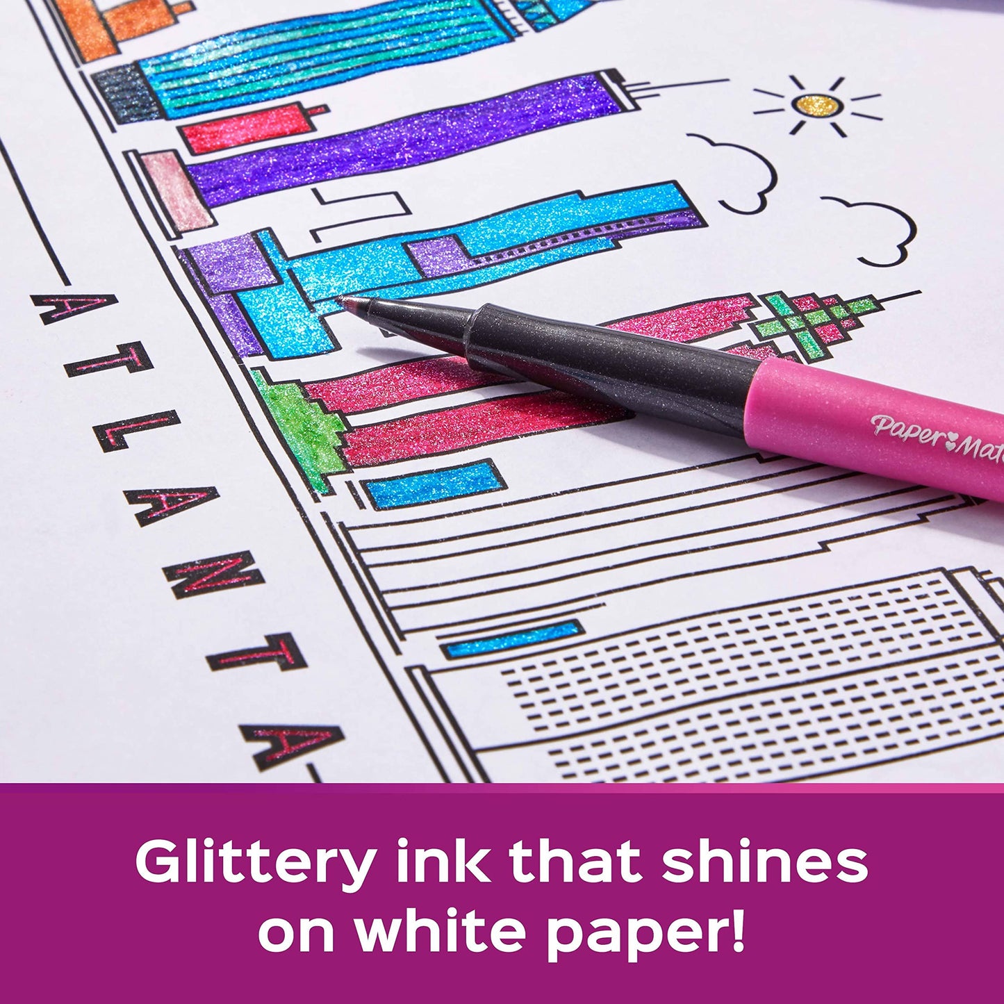 Paper Mate Flair City Lights Metallic Felt Tip Pens - 16-Count Glitter Colors