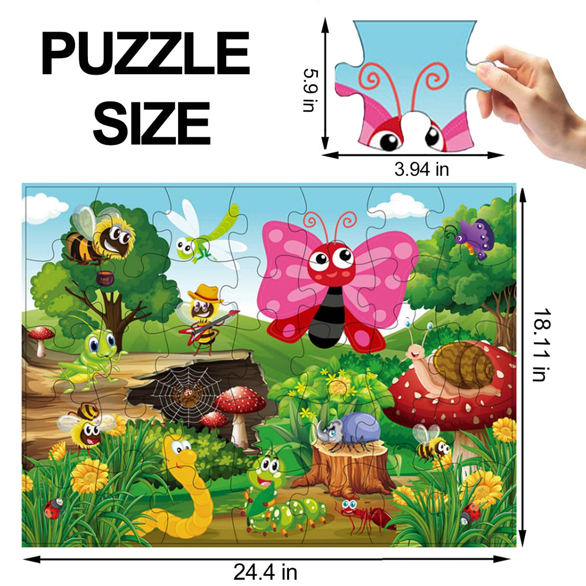 paperstory Jumbo Floor Puzzle for Kids – 35-Piece Insect Puzzle, Ages 3-8