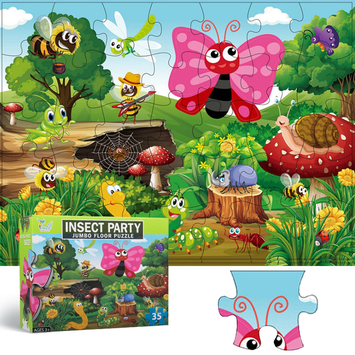 paperstory Jumbo Floor Puzzle for Kids – 35-Piece Insect Puzzle, Ages 3-8