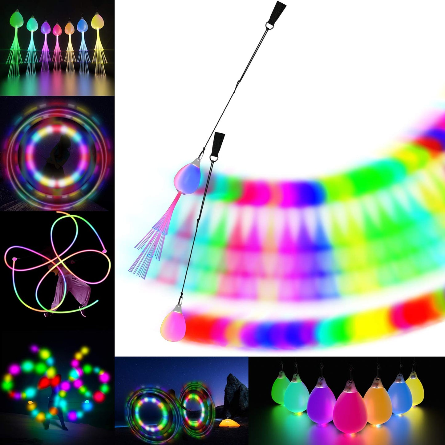 Papi Dada LED POI Balls – Fiber Optic LED Poi with 20 Color Modes