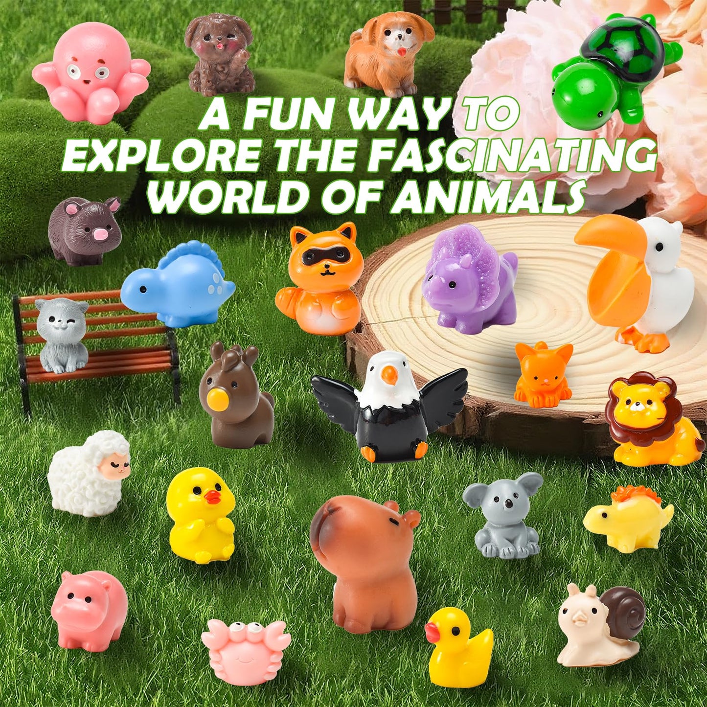 PAPPYN-A 50 Mini Resin Animal Figurines – Diverse Farm & Fantasy Miniatures for Crafts