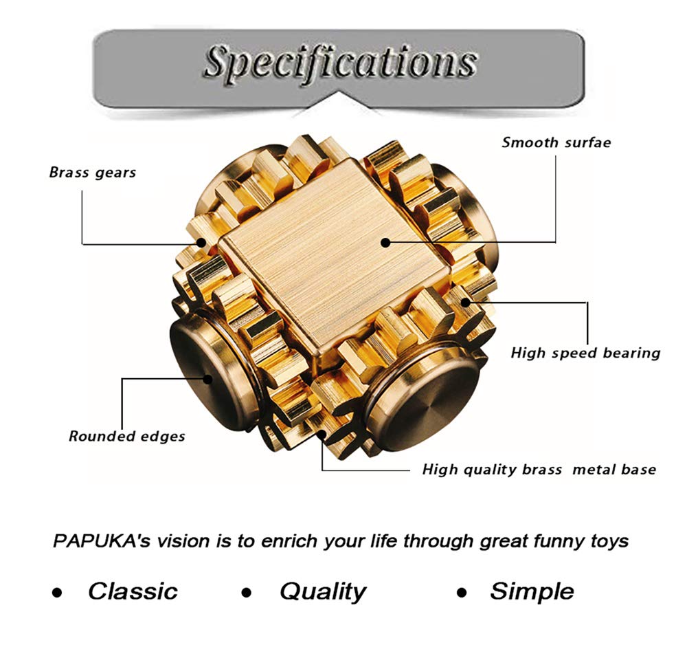 PAPUKA Pure Brass Cube Gears Linkage Fidget Spinner – High-Speed EDC for Focus