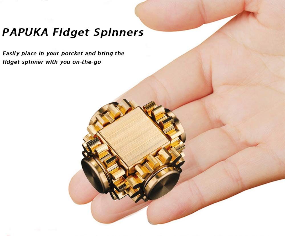 PAPUKA Pure Brass Cube Gears Linkage Fidget Spinner – High-Speed EDC for Focus