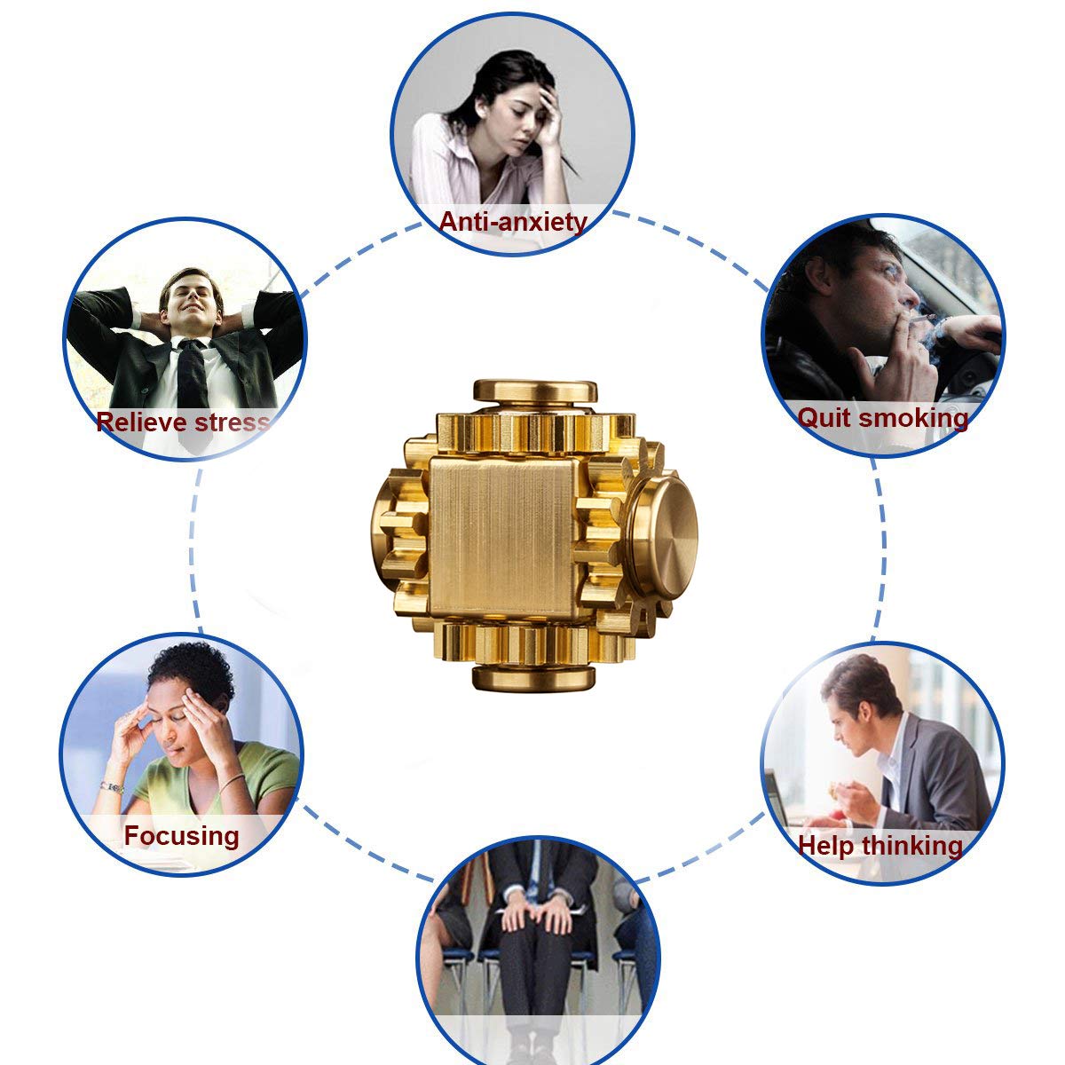 PAPUKA Pure Brass Cube Gears Linkage Fidget Spinner – High-Speed EDC for Focus