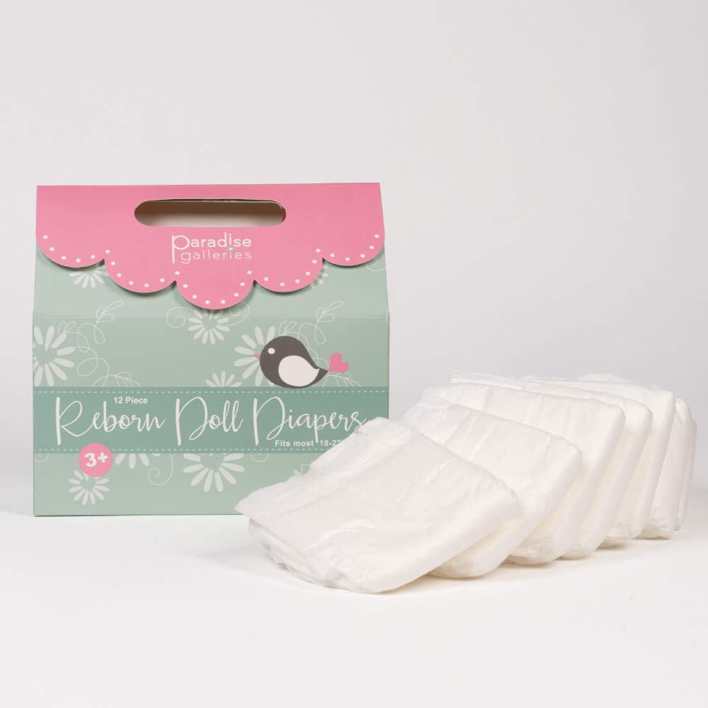 Paradise Galleries Reborn Diapers – 12-Piece Pack for 18–22-Inch Dolls
