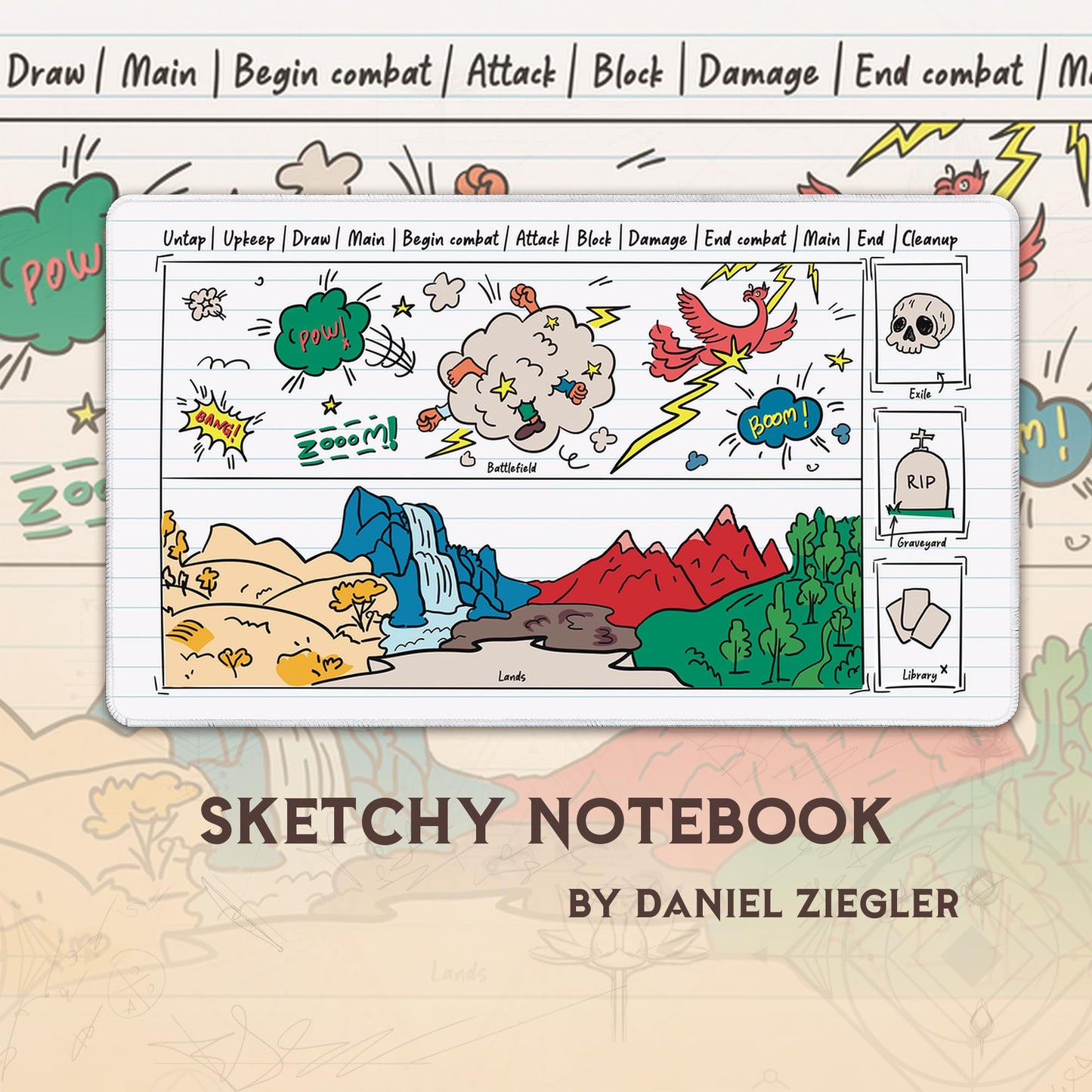 Paramint Sketchy Notebook Library Bottom MTG Playmat with Zones