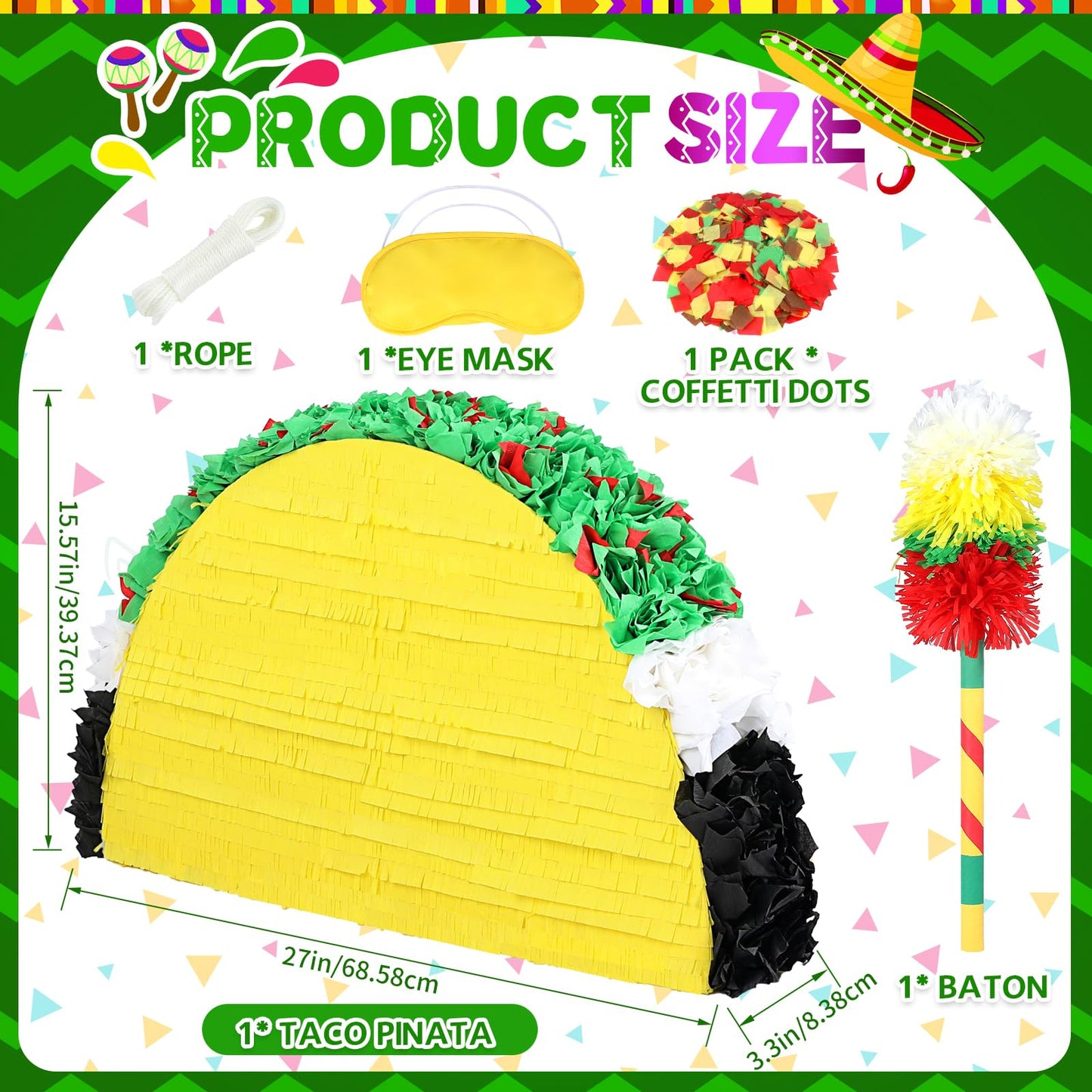 Pardecor 27in Large Taco Piñata – Birthday & Cinco de Mayo Decor