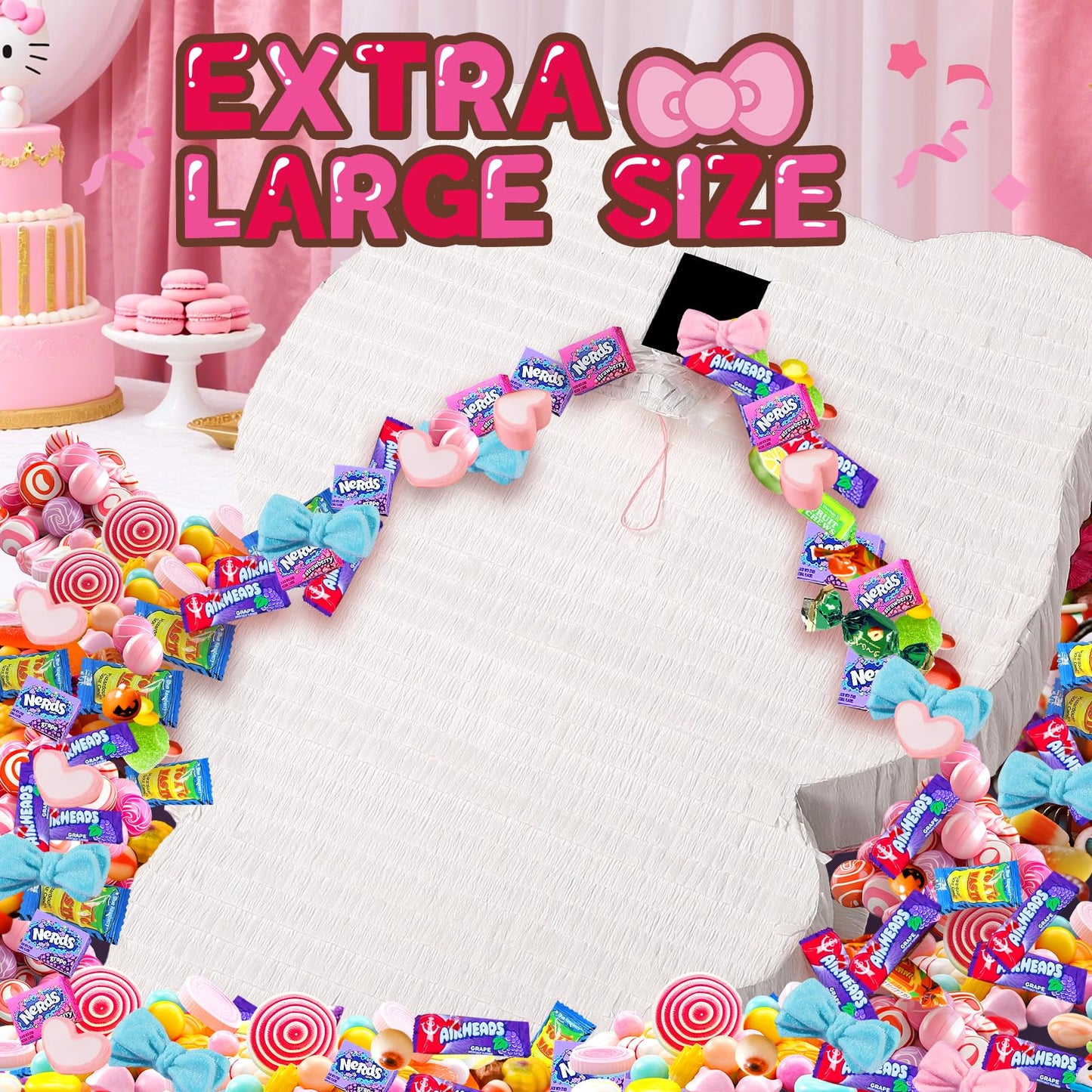 Pardecor Large Pink Cat Pinata - Includes 24-inch Bat Stick, Eye Mask, Rope for Girls' Birthday Parties