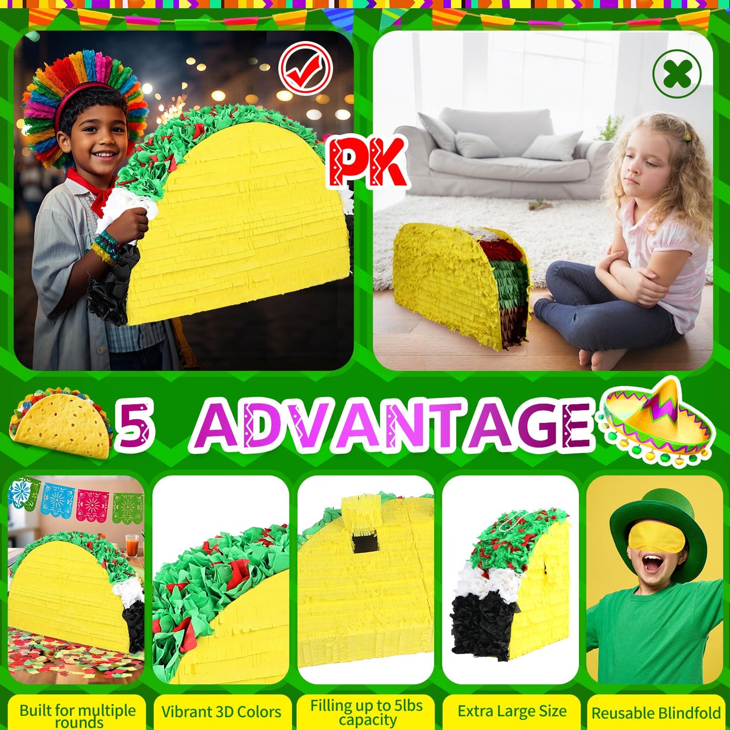 Pardecor 27in Large Taco Piñata – Birthday & Cinco de Mayo Decor