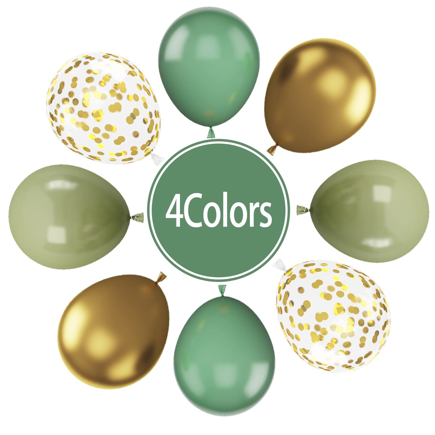 Paready Sage Green & Gold Balloons – 62 Pcs Confetti & Ribbon Set