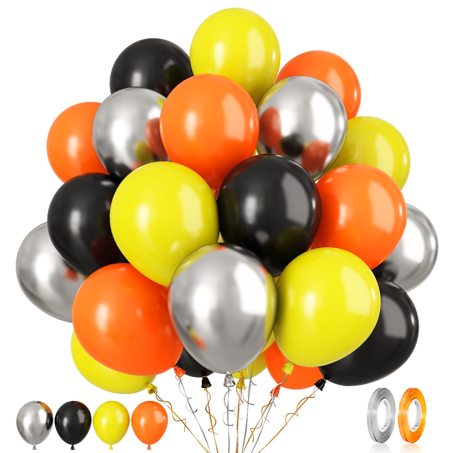 Paready Balloons Set – 60 Pcs Black, Orange, Yellow & Metallic Silver, 12-Inch Car Theme Party Decor
