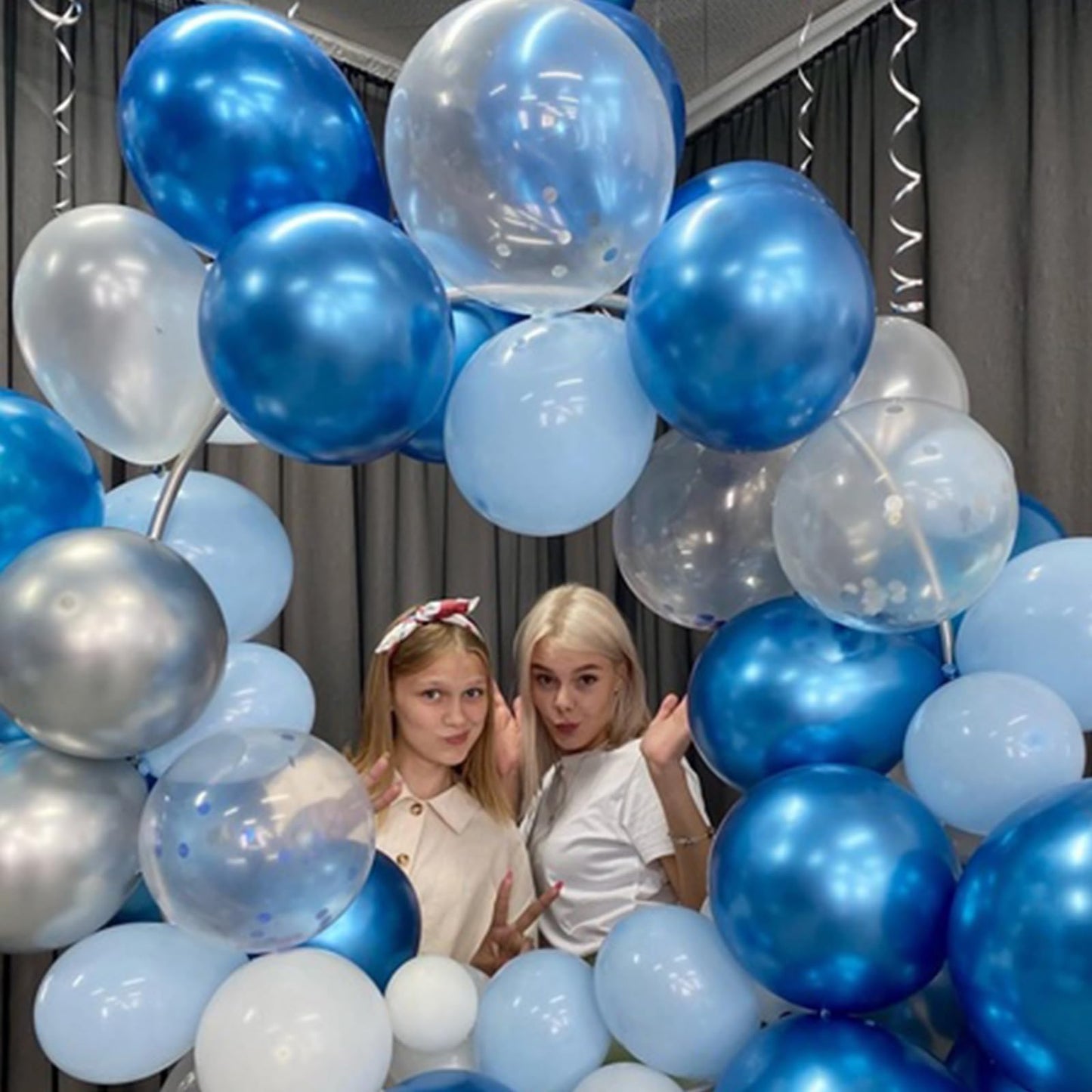 Paready 62-Piece Blue Balloons Set – 12in Latex in Macaron, Pearl, Metallic & Confetti for Baby Shower, Birthday, Wedding