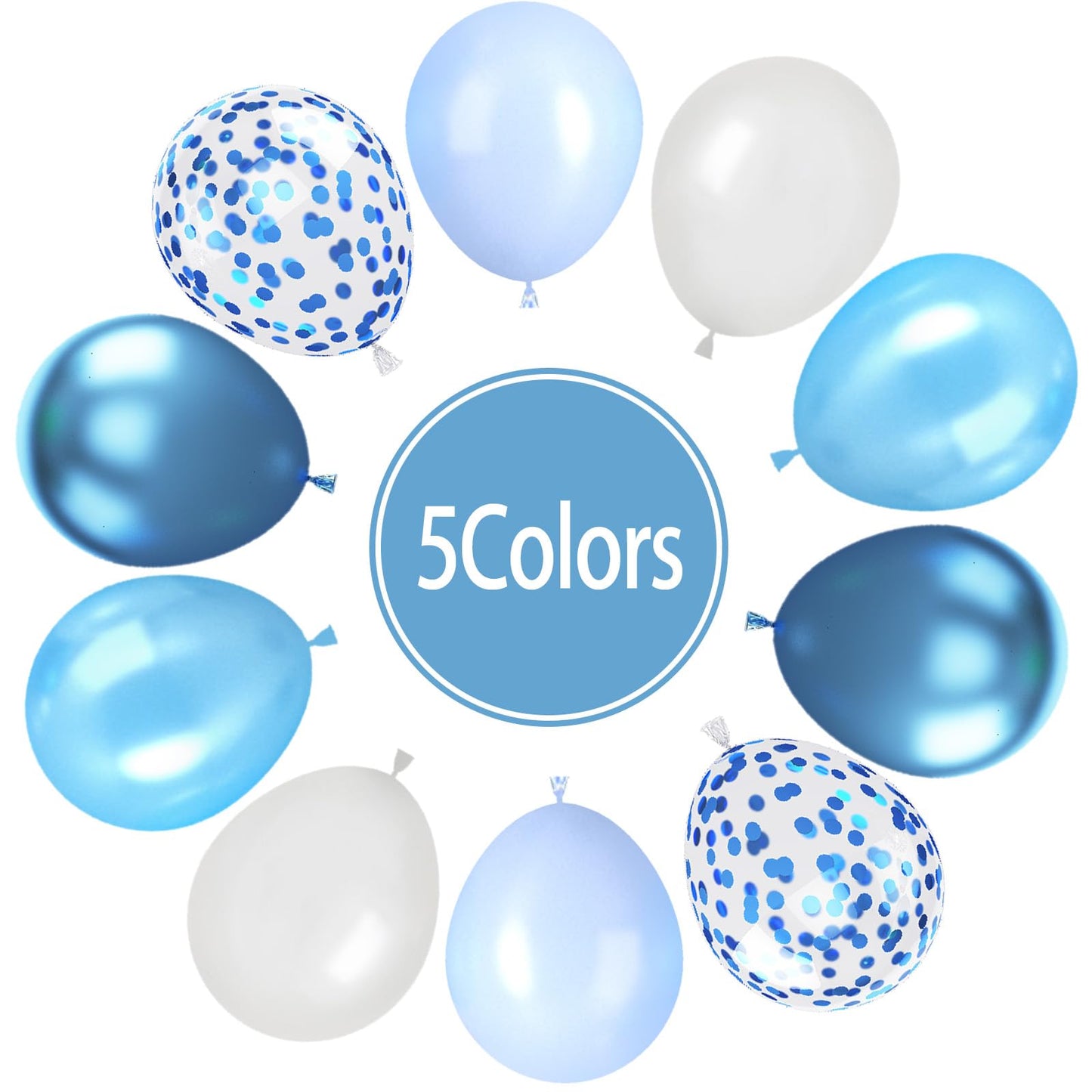 Paready 62-Piece Blue Balloons Set – 12in Latex in Macaron, Pearl, Metallic & Confetti for Baby Shower, Birthday, Wedding