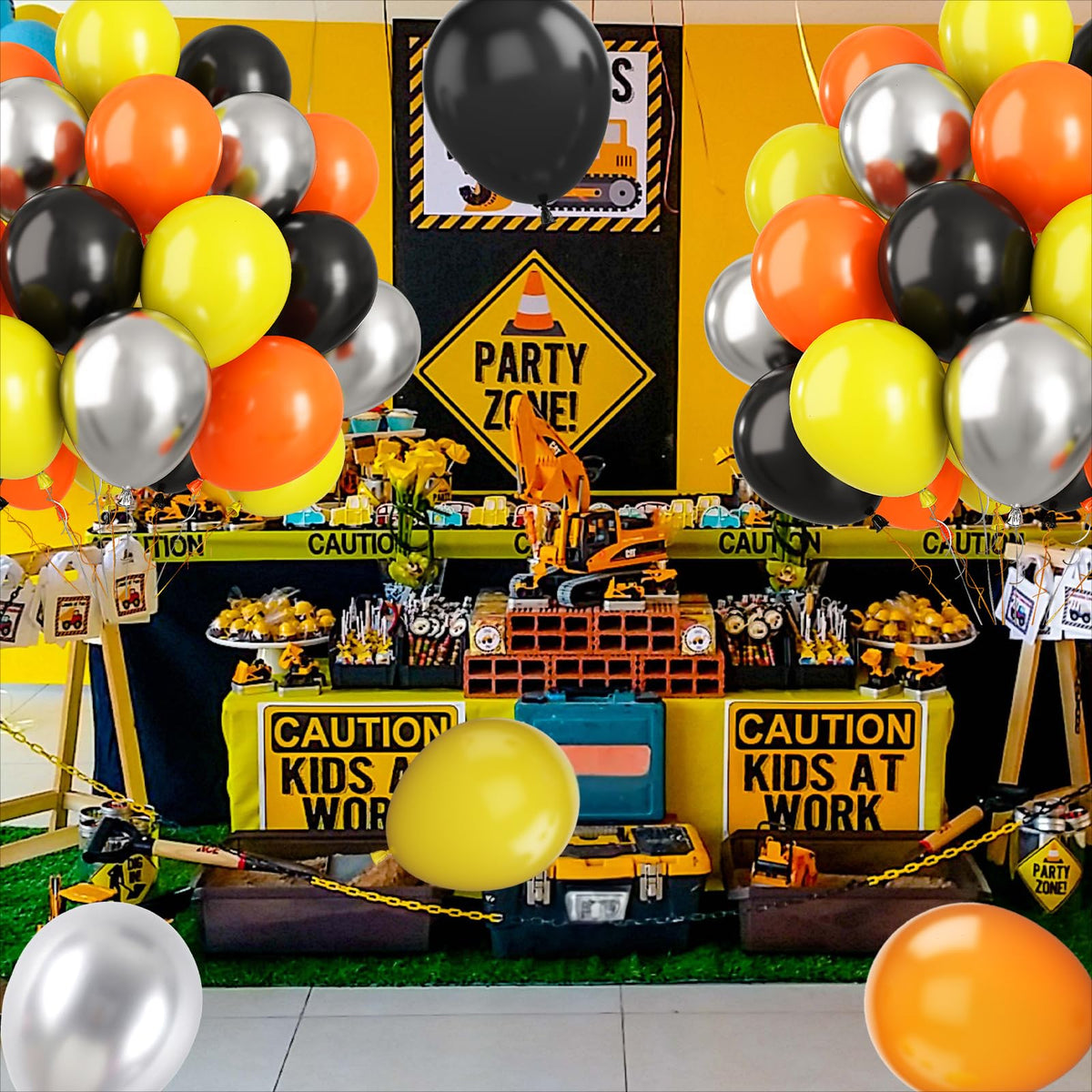Paready Balloons Set – 60 Pcs Black, Orange, Yellow & Metallic Silver, 12-Inch Car Theme Party Decor