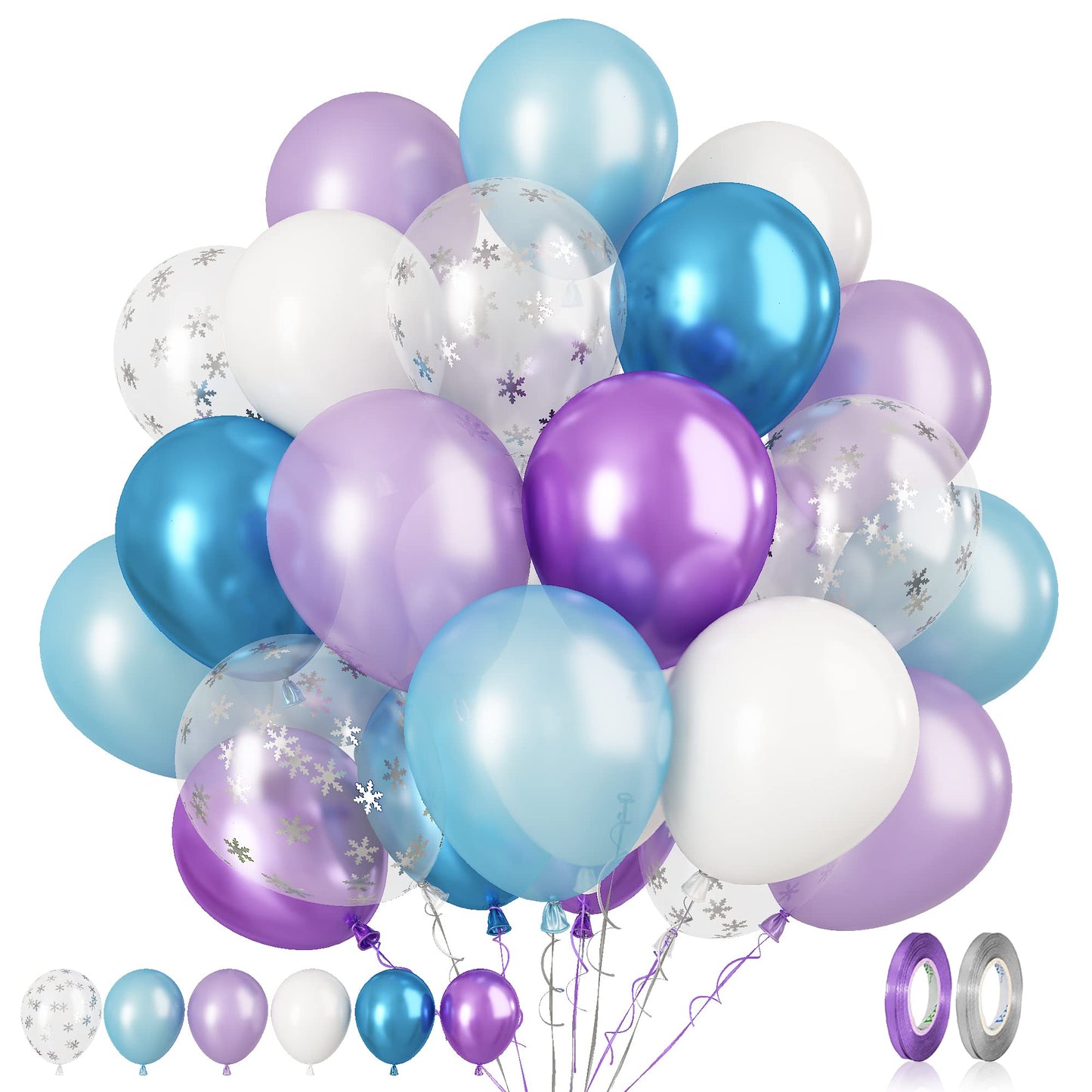 Paready Frozen Balloons - 60 Pcs 12 Inch Purple and Blue with Snow Confetti for Frozen Theme Parties