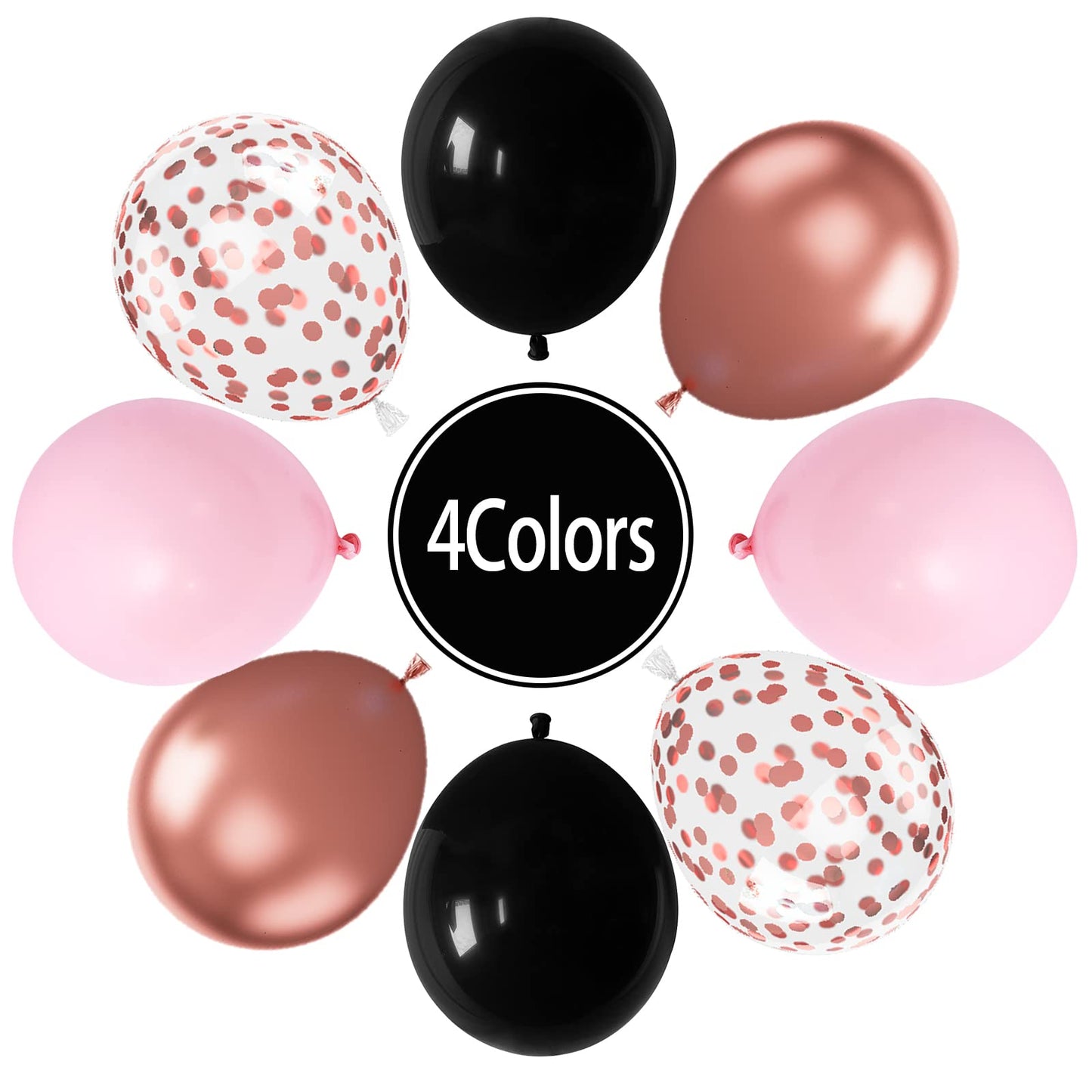 Paready Black Pink Latex Balloons – 60 Pcs, 12-Inch, Metallic Rose Gold & Confetti Set for Party Decor
