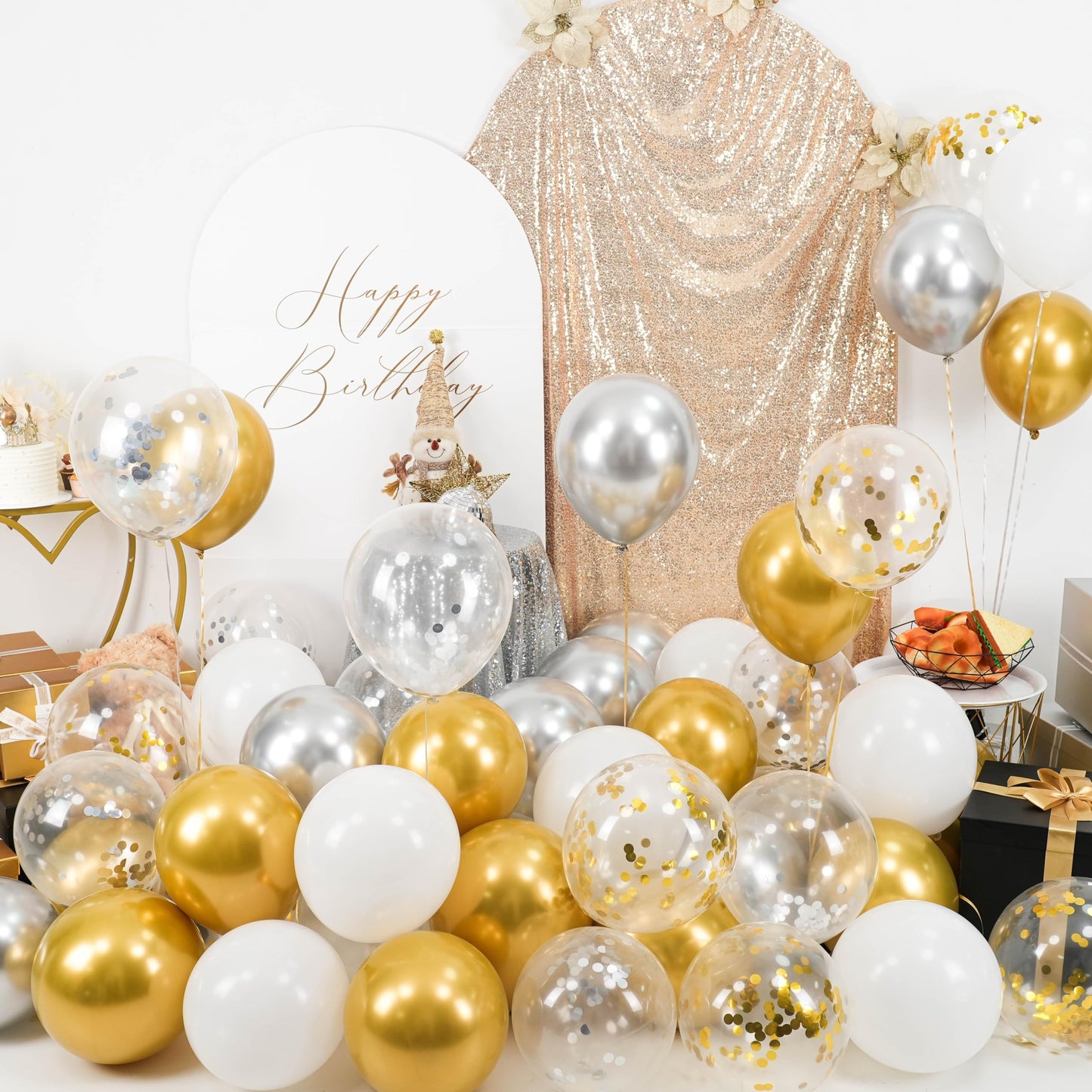 Paready Gold & Silver Latex Balloons – 60 Pcs 12" Confetti Set for Birthday, Wedding & Celebrations