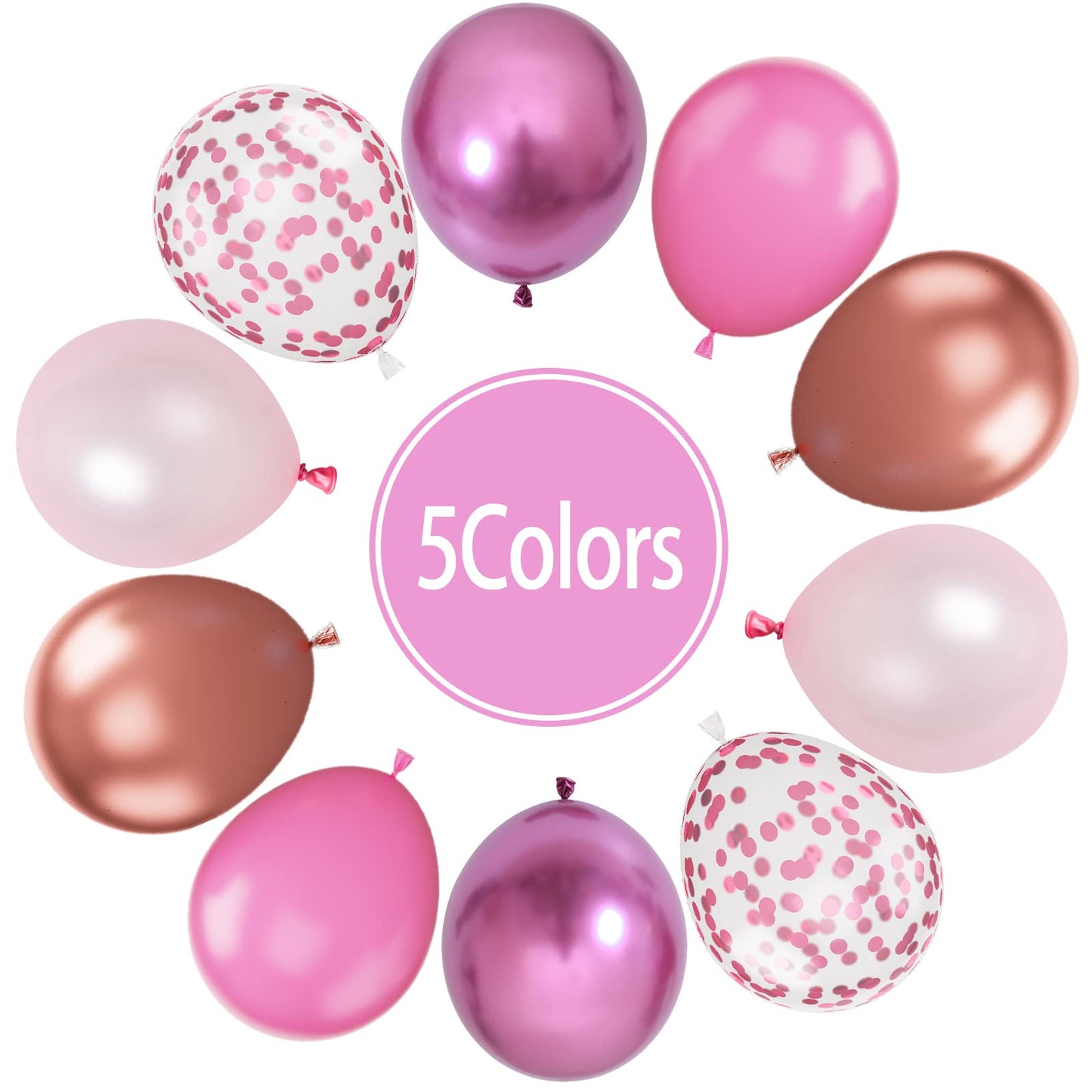 Paready Pink Confetti Balloons – 60 Pcs, 12in, Metallic Red, Rose Gold & Pink for Party Decor