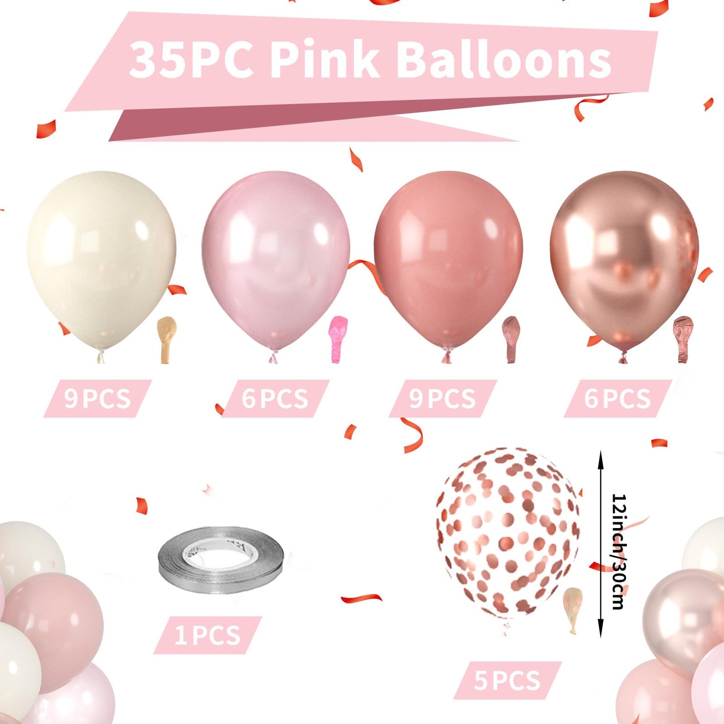 Paready Dusty Pink Boho Balloons Set – 36pc Confetti, Rose Gold & Ivory White