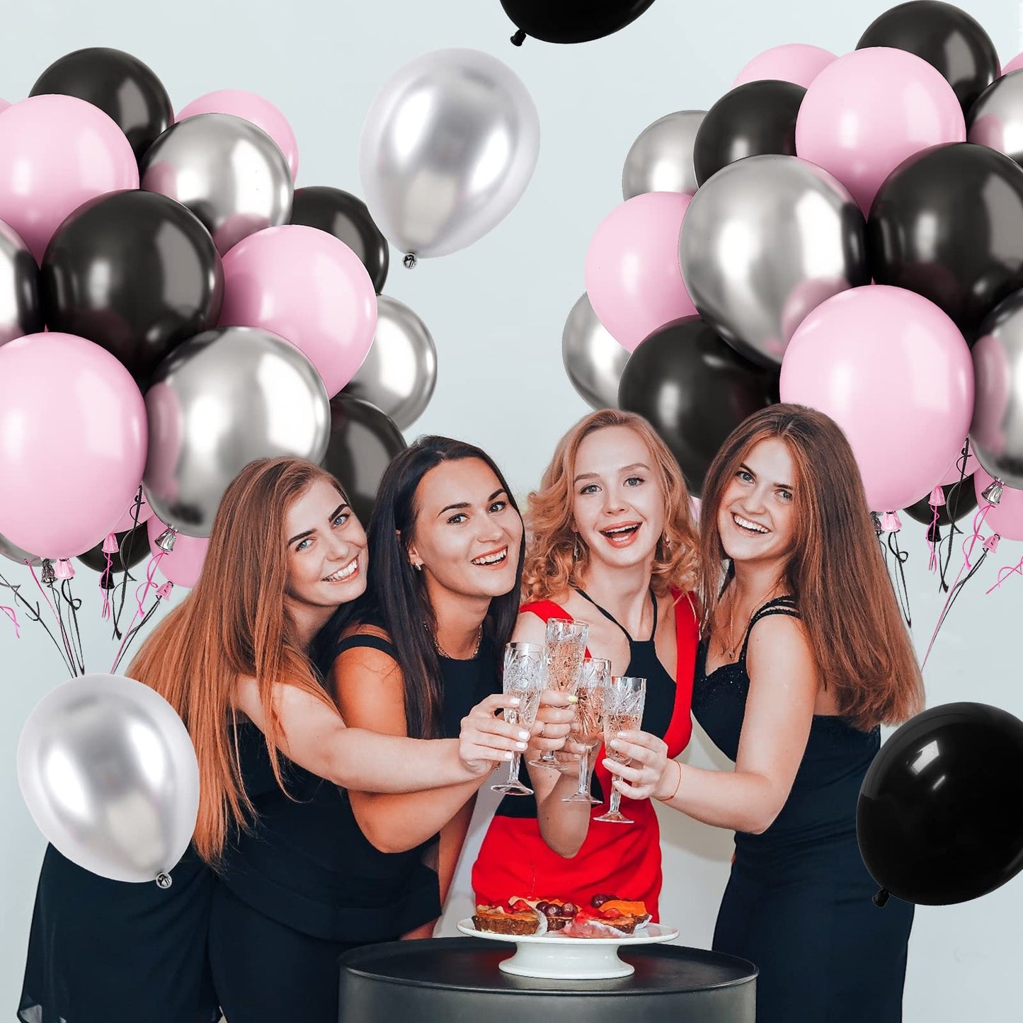 Paready Pink & Black Latex Balloons – 32 Pcs 12 Inch Set for Parties