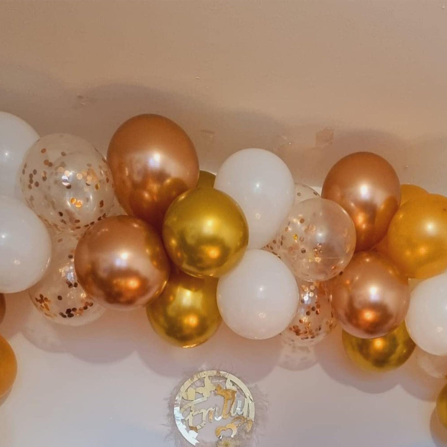 Paready Rose Gold & White Latex Balloons – 62pc 12-inch Confetti Balloons with Ribbons