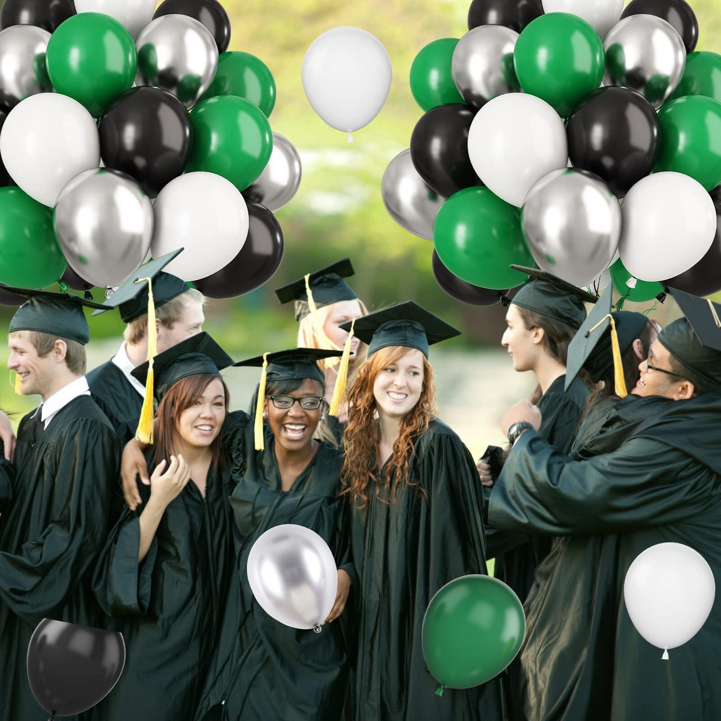 Paready Green Black Silver Balloons – 60 Pcs 12 Inch Latex Party Balloons for Video Game, Football, Birthday, Baby Shower