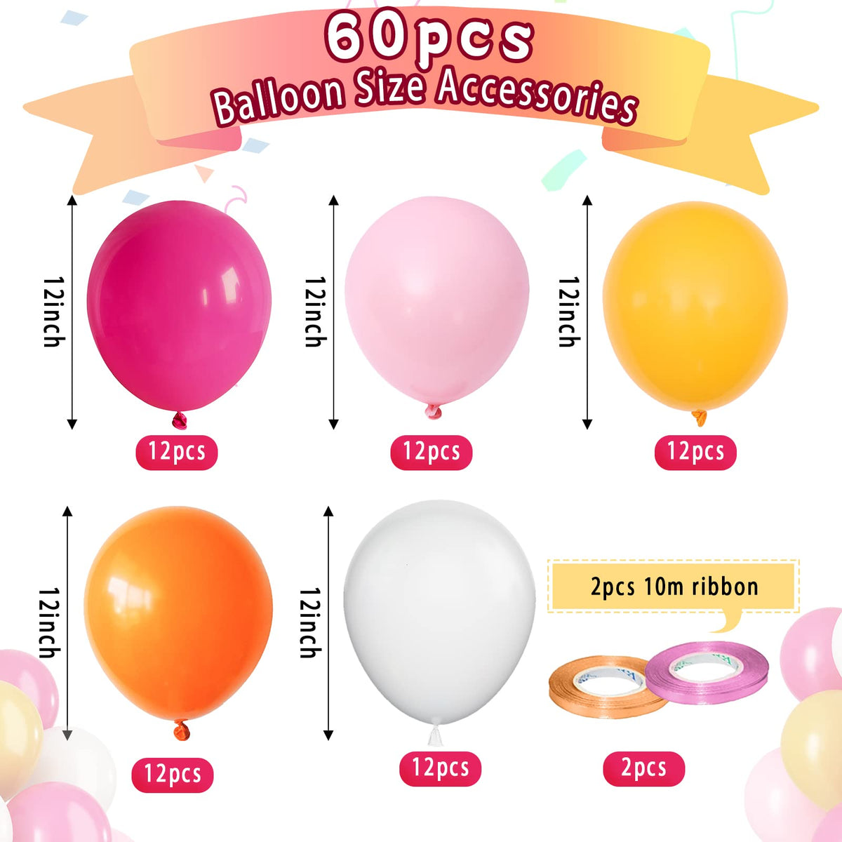 Paready Pink & Orange Latex Balloons – 62 Pcs, 12in Autumn Party Decor