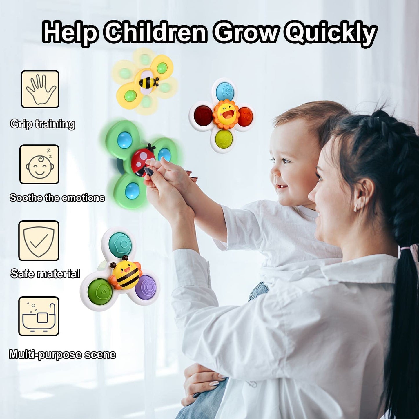 PARHILYAR Suction Cup Spinner Toy for Baby – Bath Time Sensory Spinner for 12-18 Months