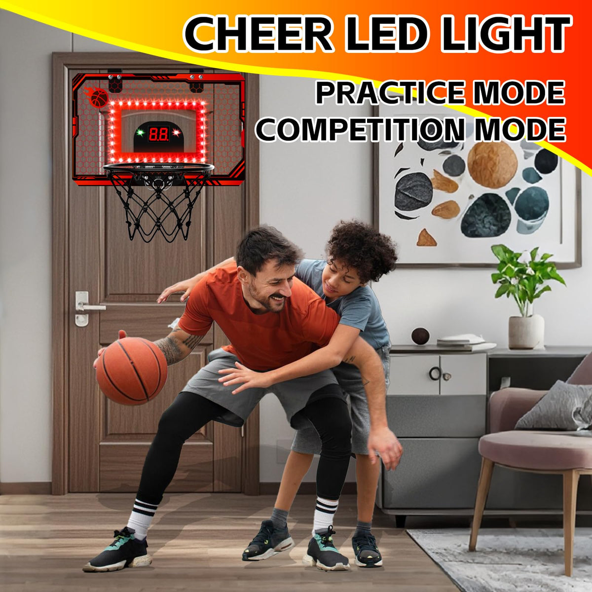 PAROTO Mini Basketball Hoop Indoor with LED Scoreboard — Over-the-Door Hoop, 3 Balls