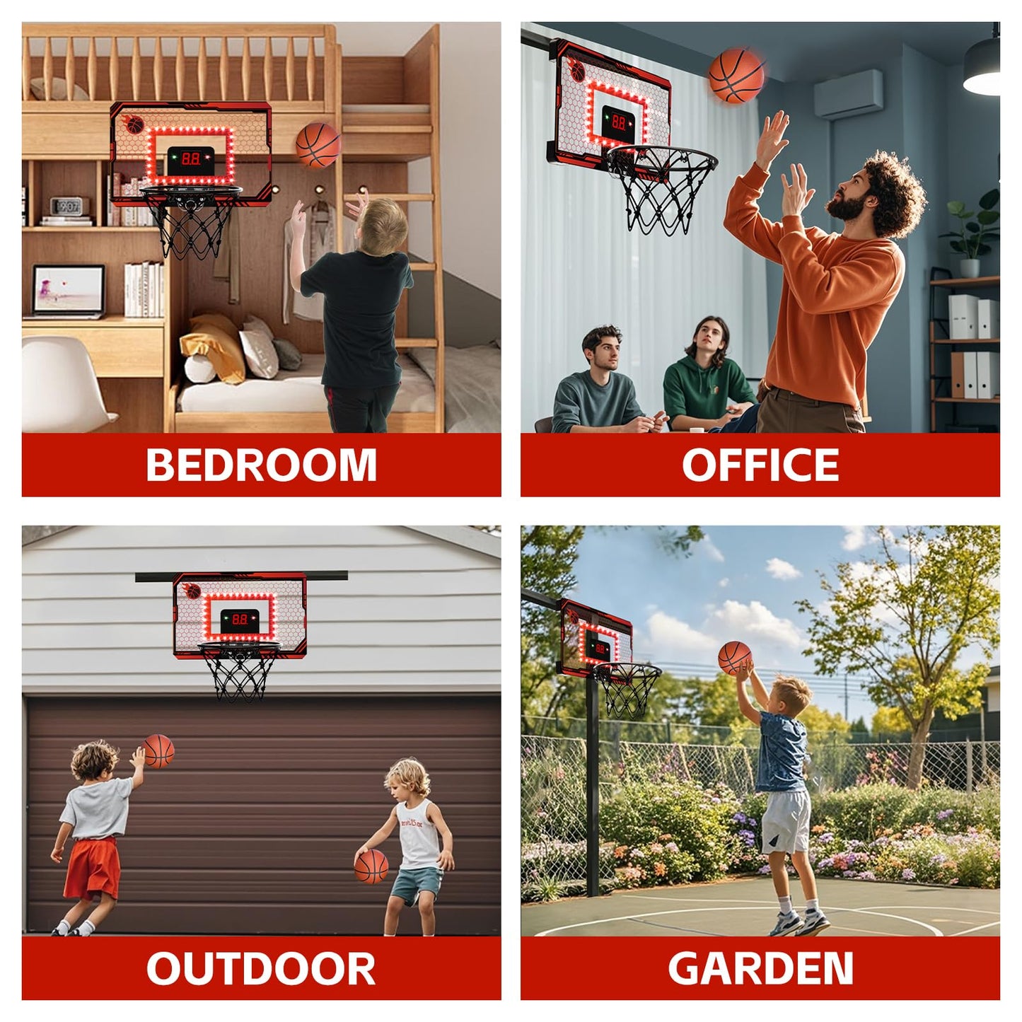 PAROTO Mini Basketball Hoop Indoor with LED Scoreboard — Over-the-Door Hoop, 3 Balls