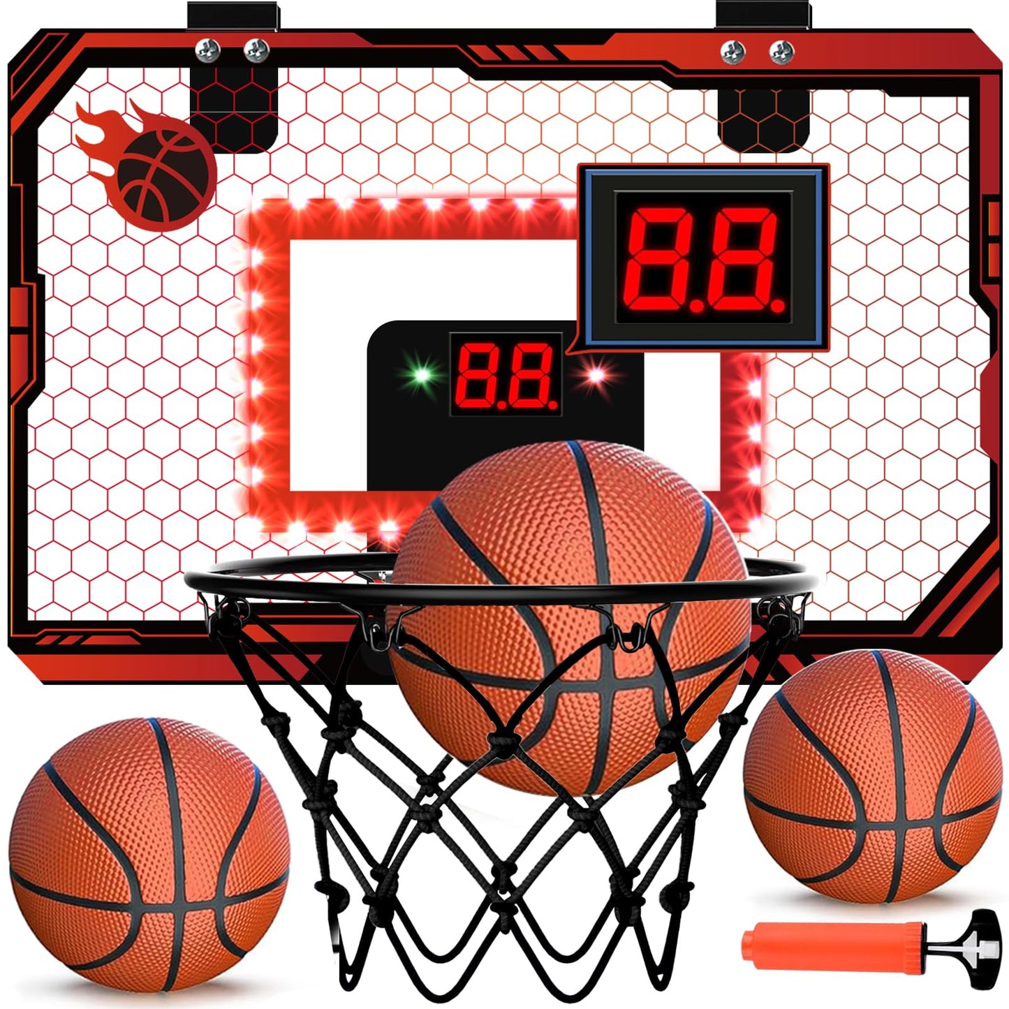 PAROTO Mini Basketball Hoop Indoor with LED Scoreboard — Over-the-Door Hoop, 3 Balls