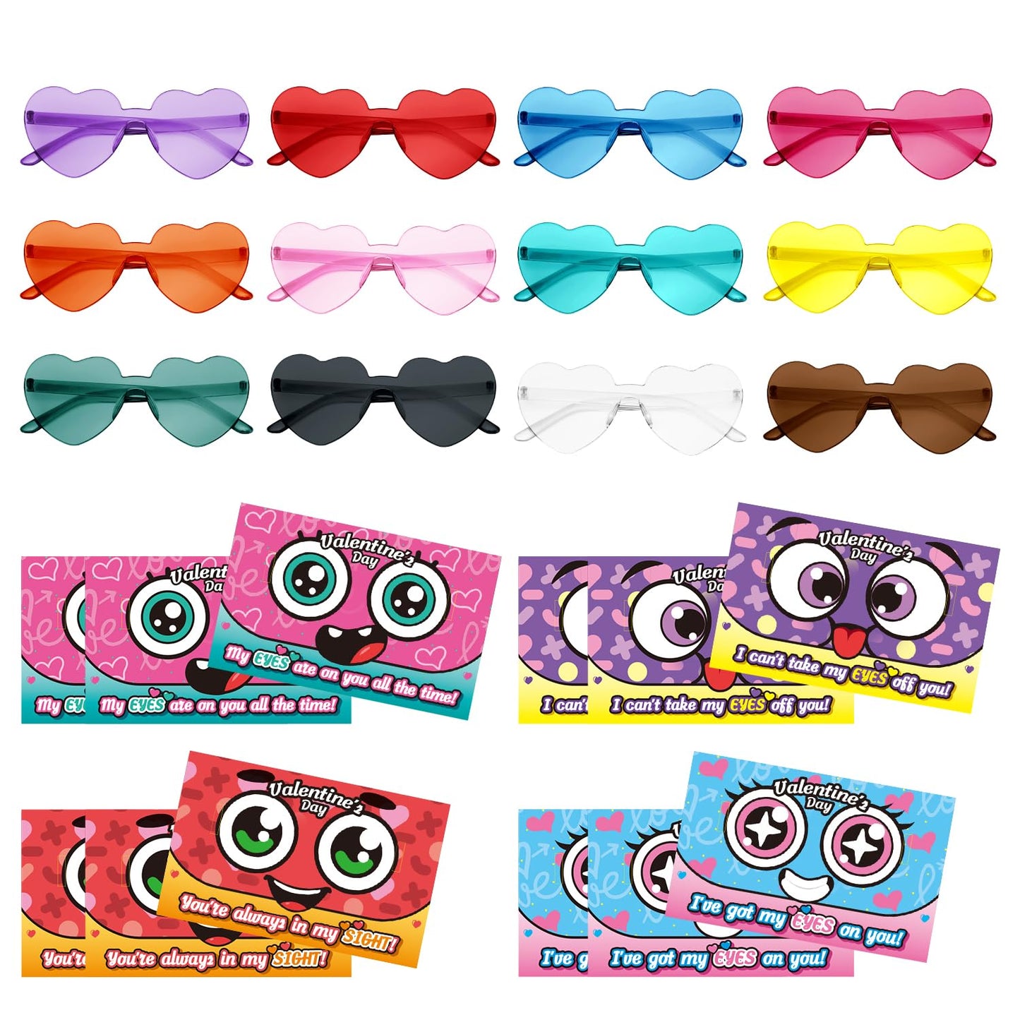 PARSUP 12-Pack Valentine Cards with Heart Glasses – Kids Party Favors & Classroom Gifts