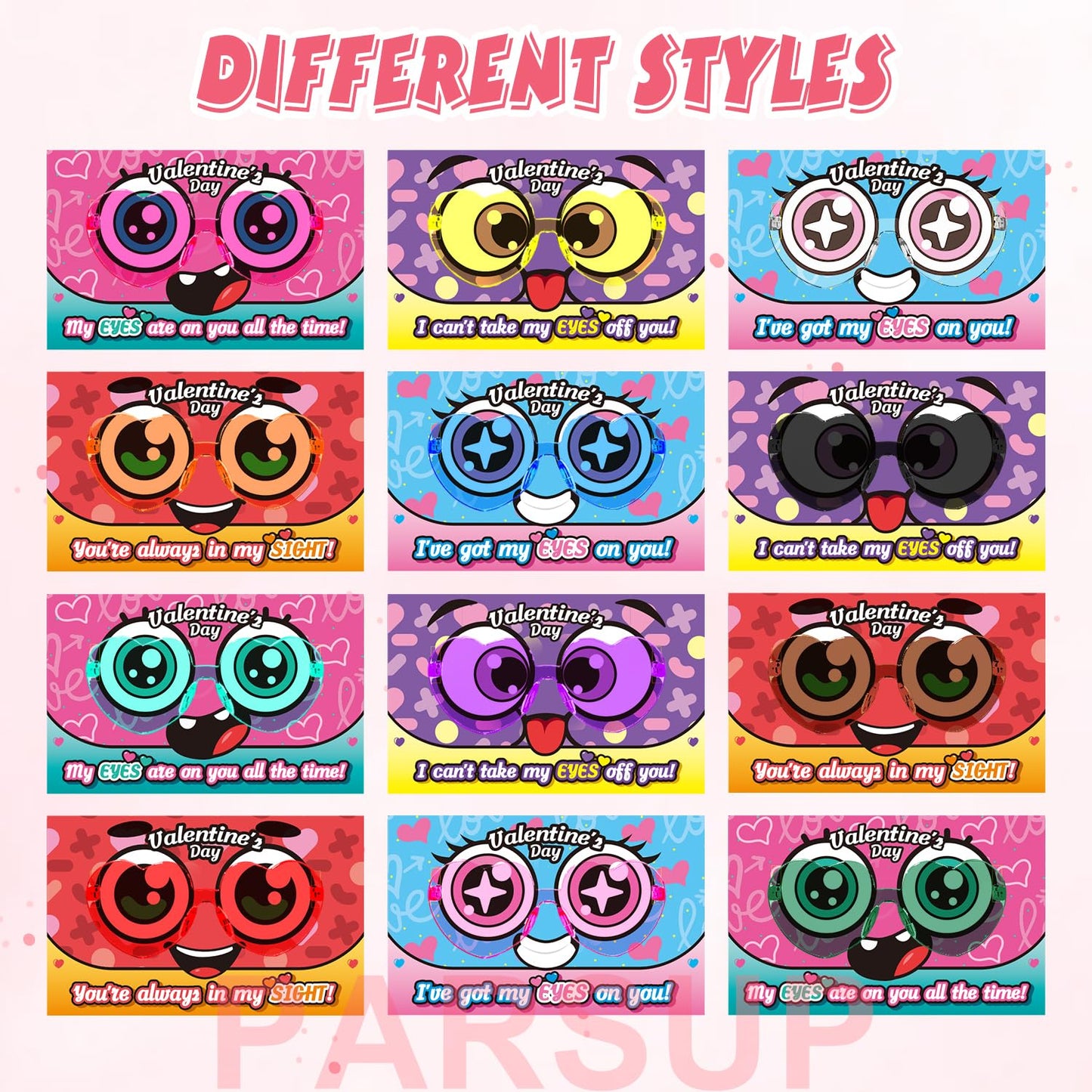 PARSUP 12-Pack Valentine Cards with Heart Glasses – Kids Party Favors & Classroom Gifts