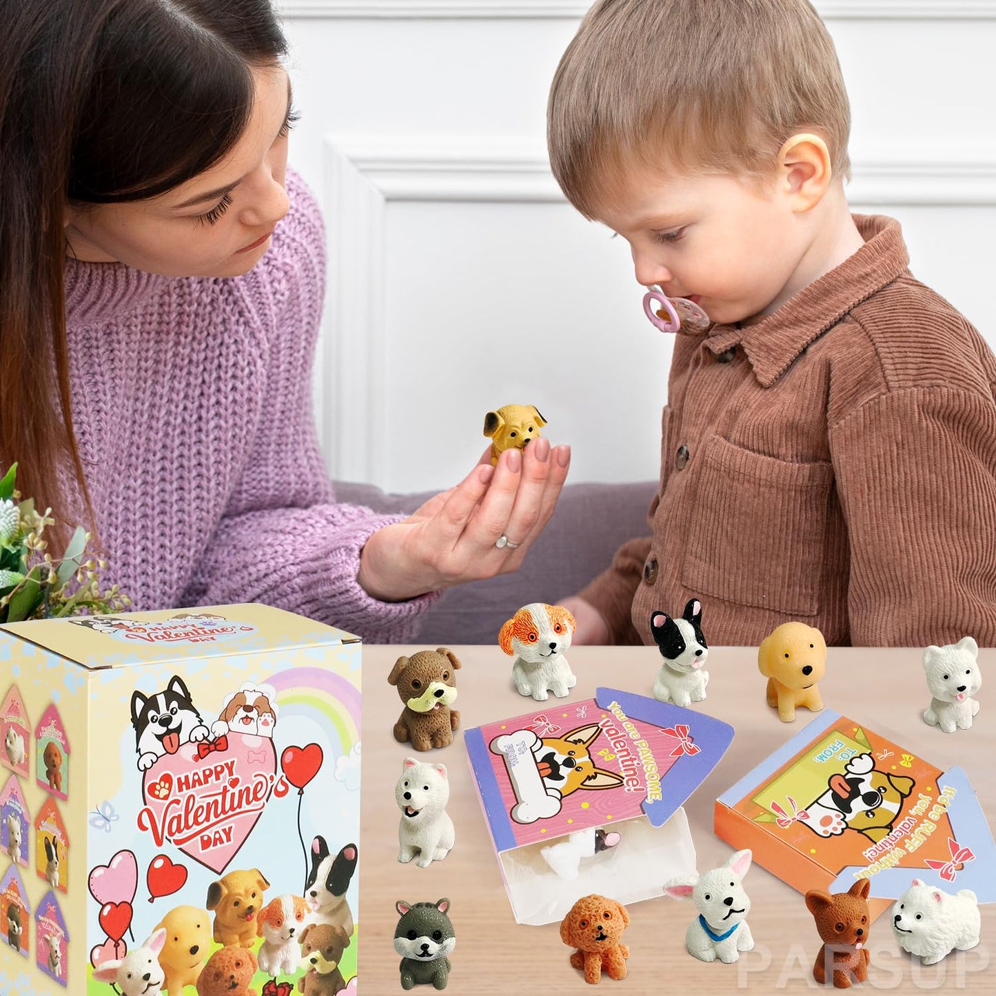 PARSUP Valentines Day Cards for Kids – 24-Pack with 3D Dog House and Puppy Figurines