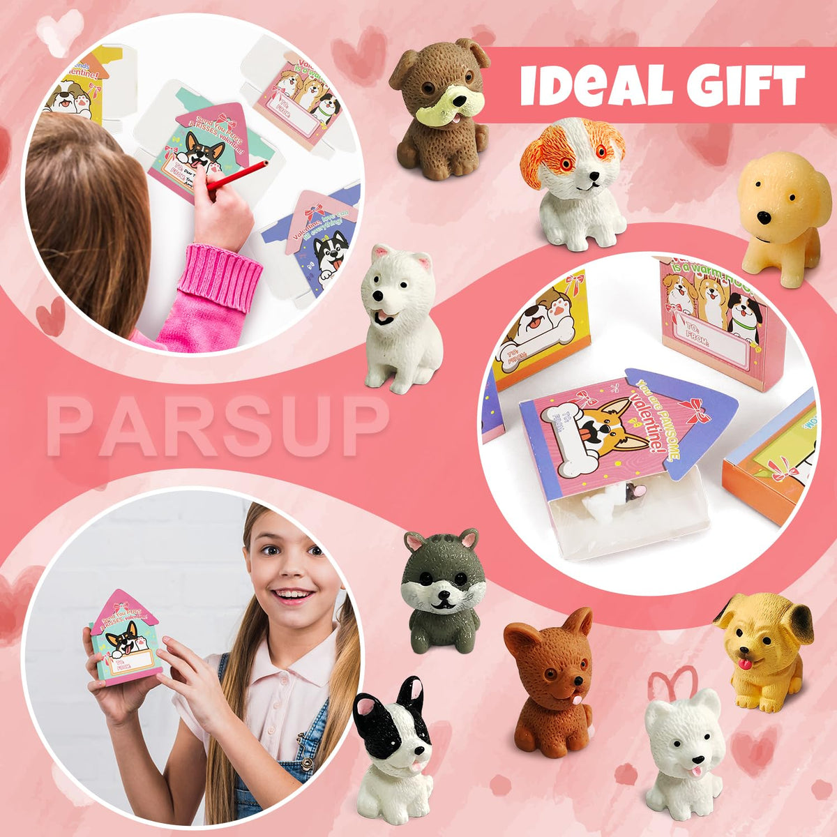 PARSUP Valentines Day Cards for Kids – 24-Pack with 3D Dog House and Puppy Figurines