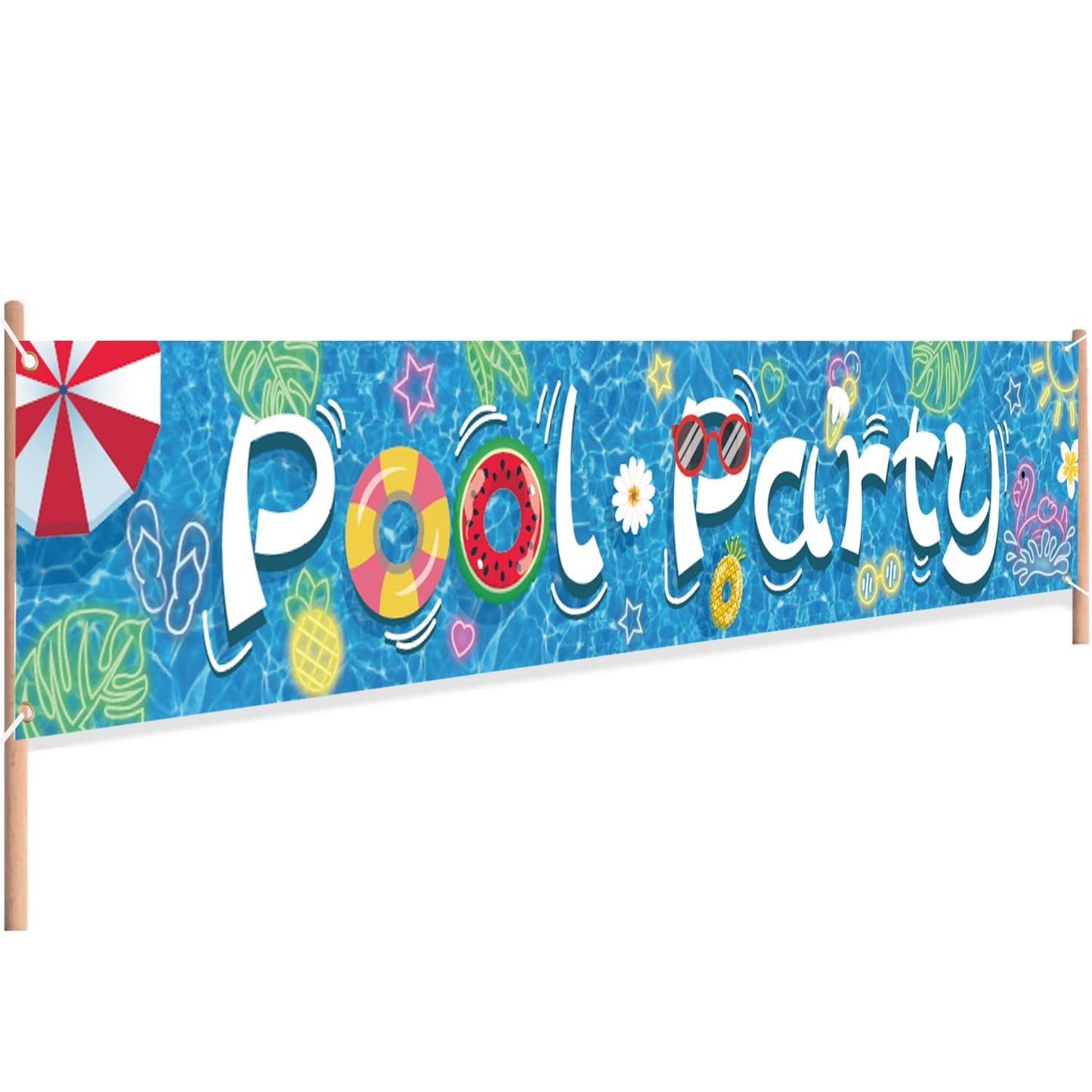 Partico Pool Party Banner – Summer Hawaiian Outdoor Decor, 118 x 20 in