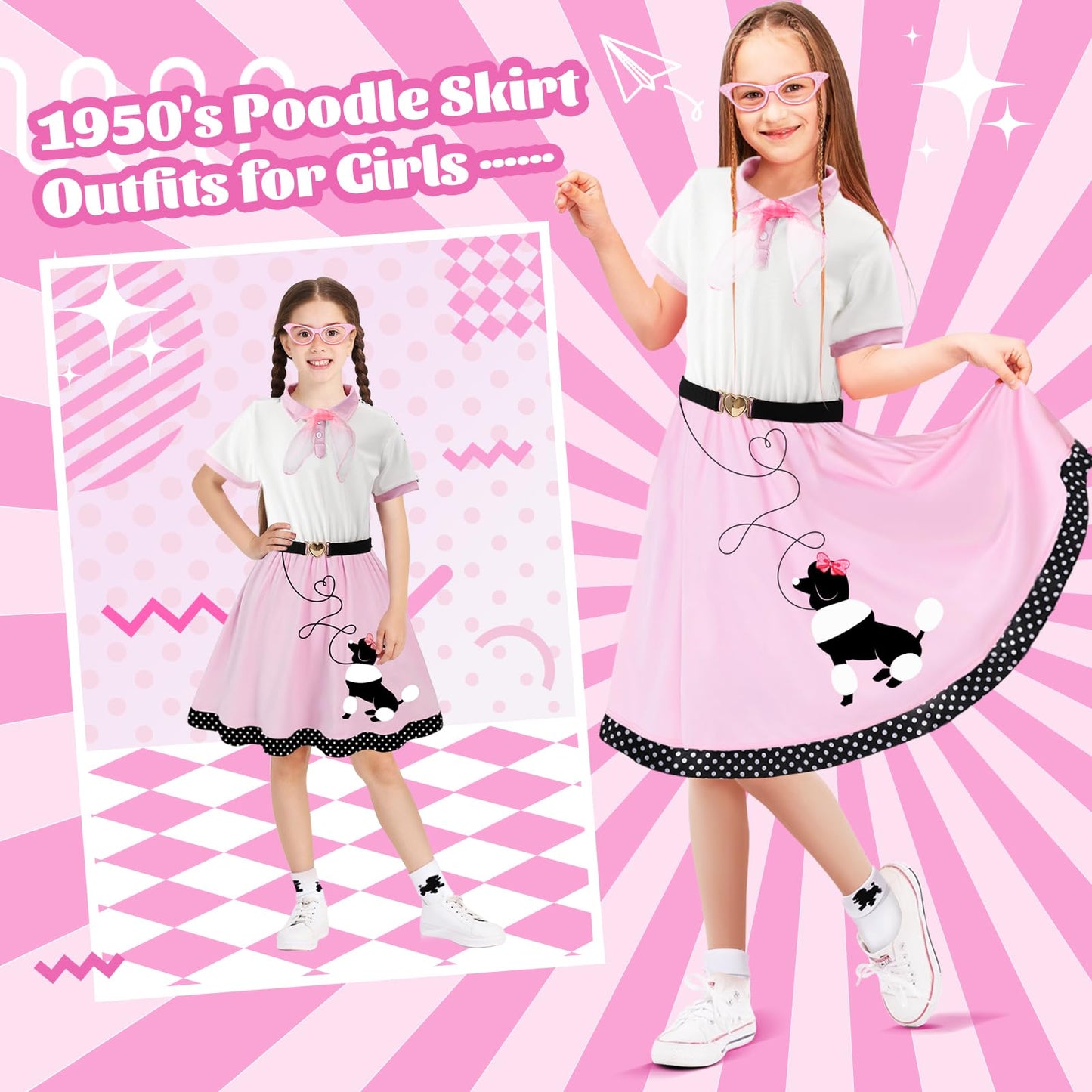 PARTTELY Poodle Skirt – 5pc 1950s Sock Hop Costume for Girls