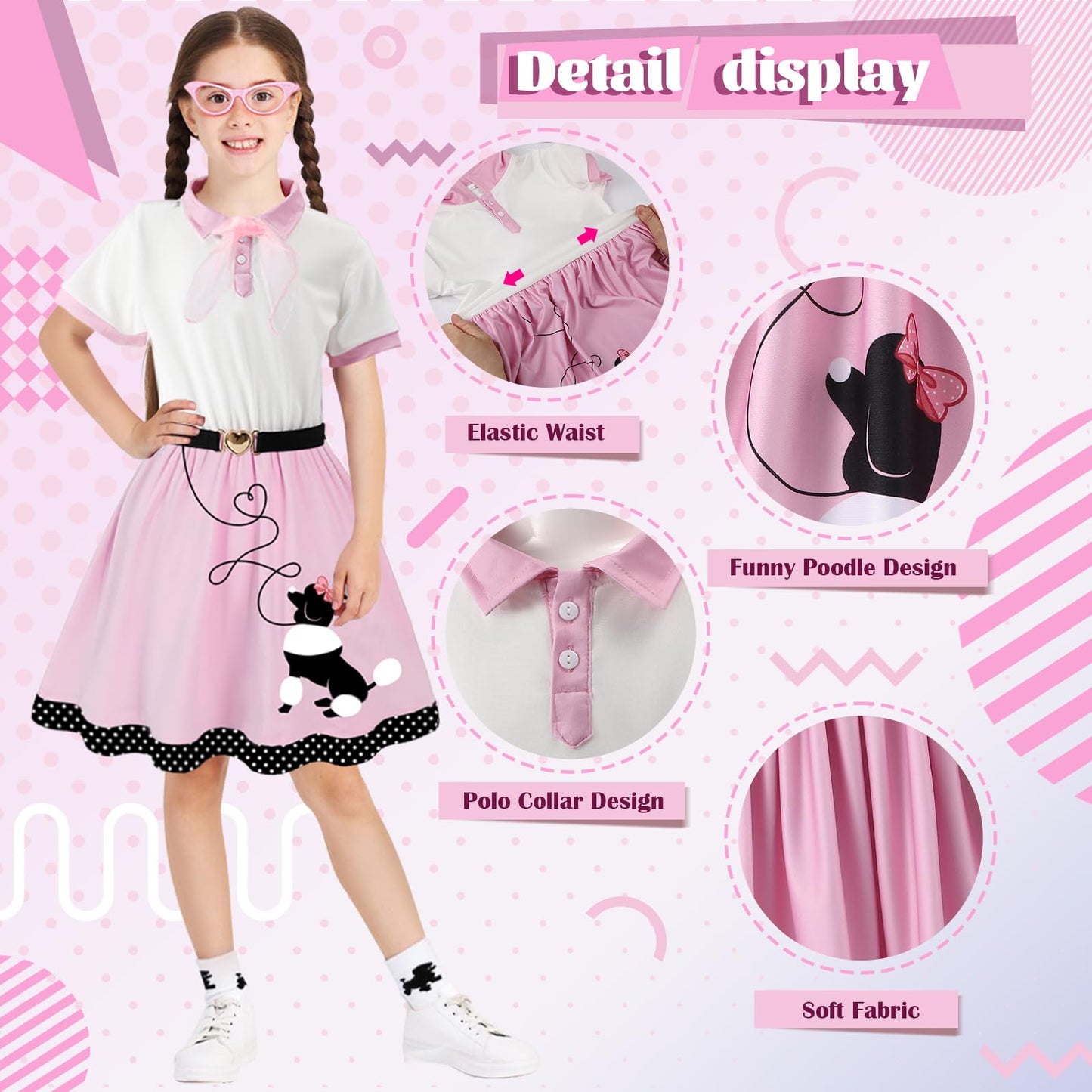 PARTTELY Poodle Skirt – 5pc 1950s Sock Hop Costume for Girls