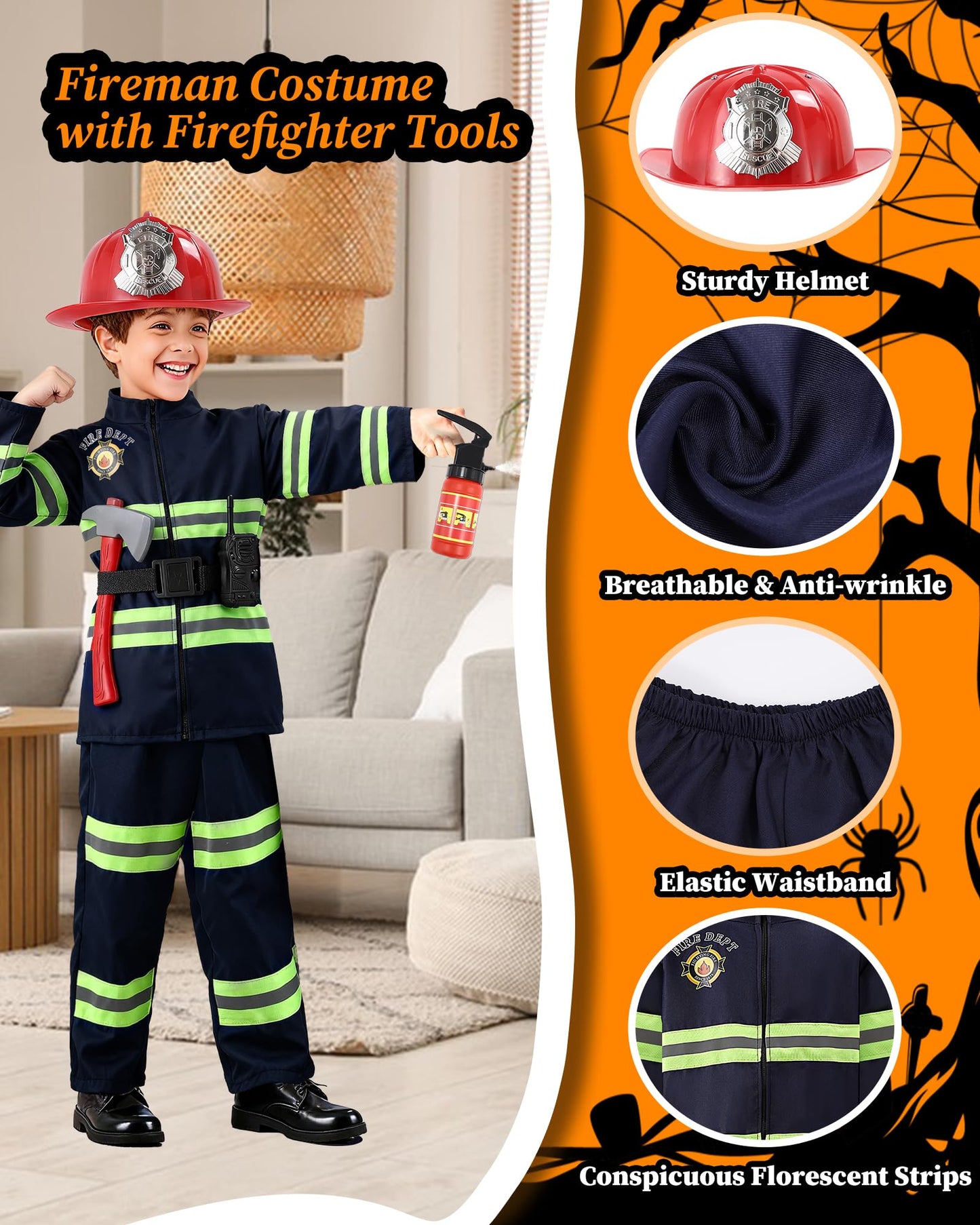 PARTTELY Fireman Costume for Kids with Toys – Firefighter Dress-Up Set