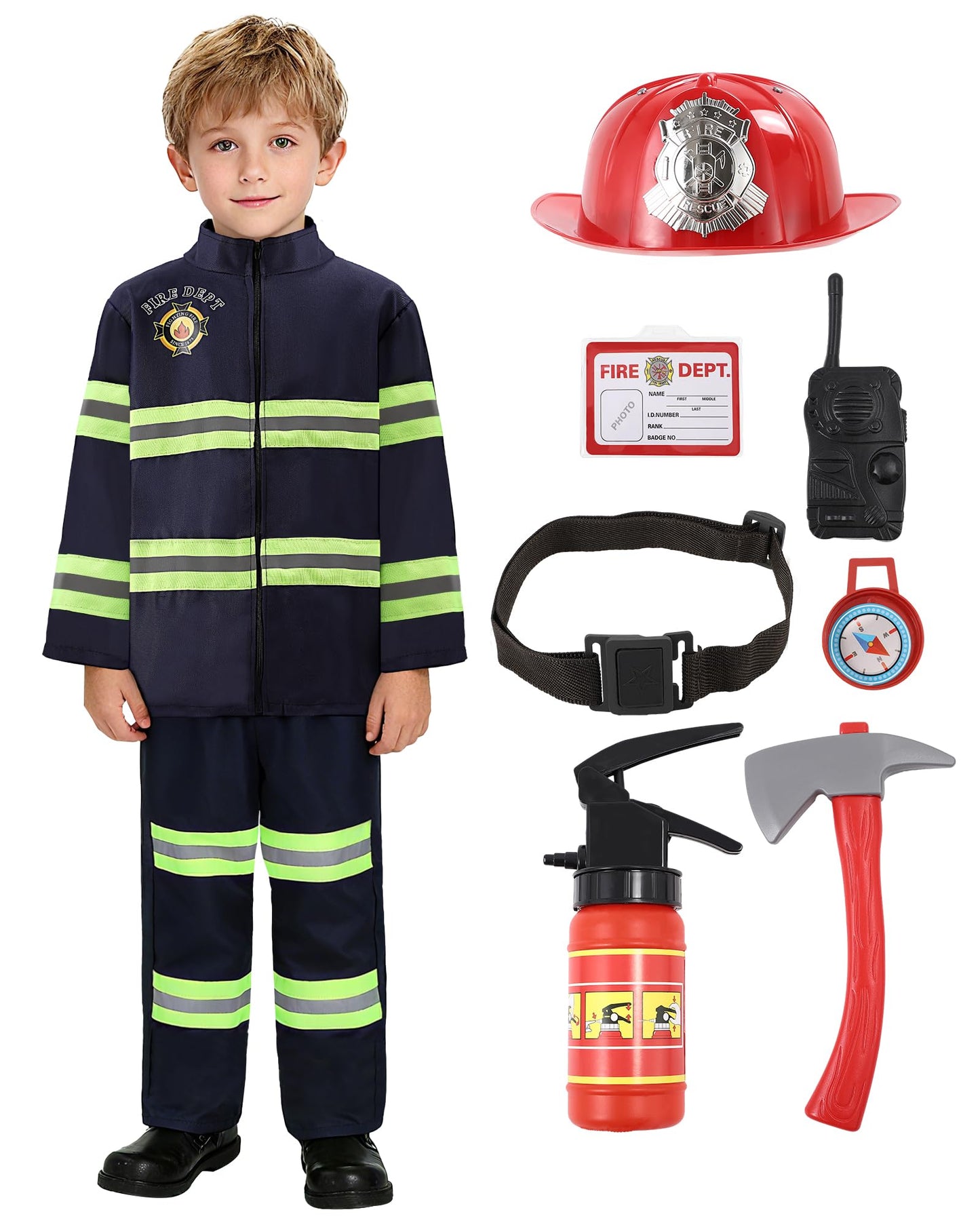 PARTTELY Fireman Costume for Kids with Toys – Firefighter Dress-Up Set