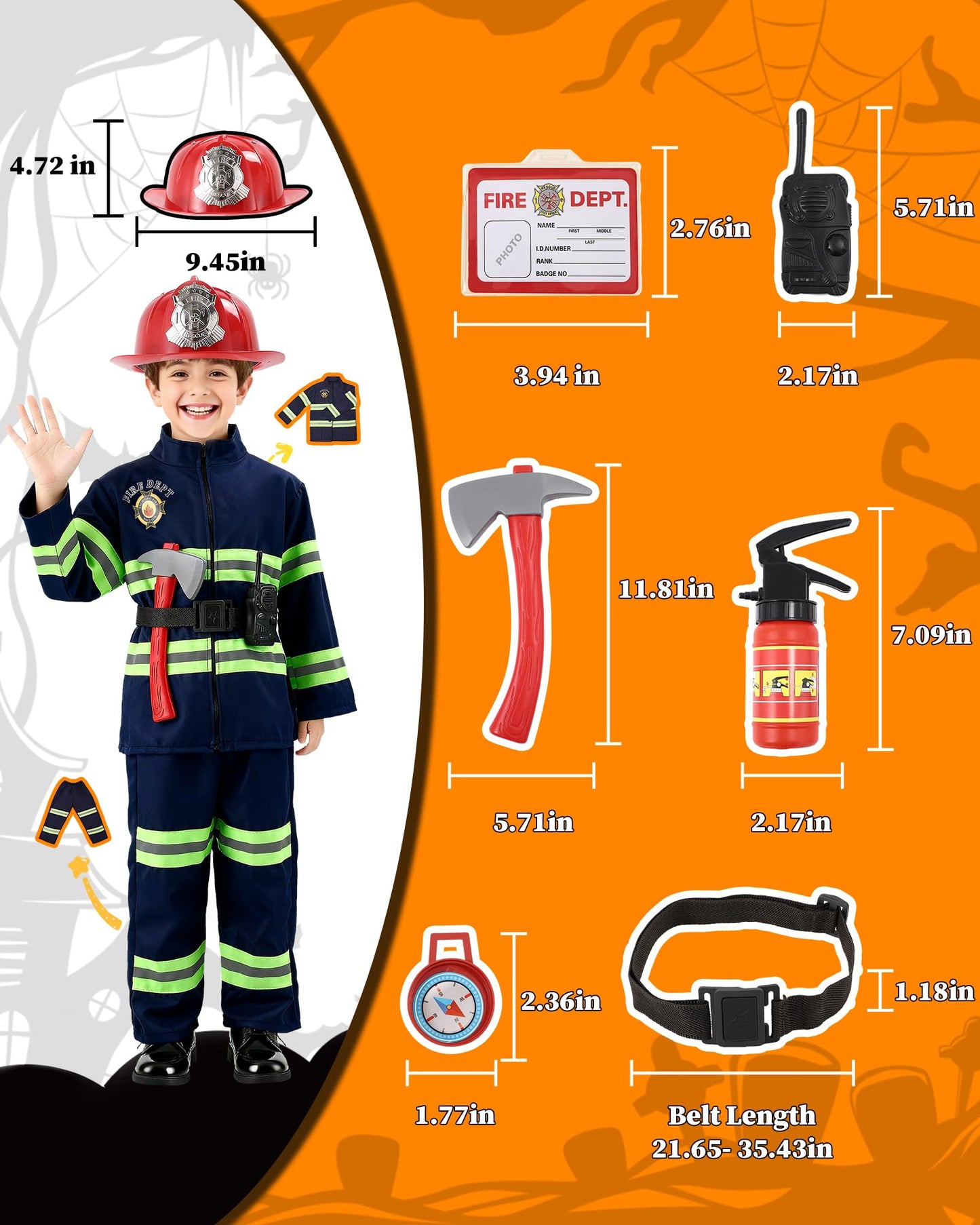 PARTTELY Fireman Costume for Kids with Toys – Firefighter Dress-Up Set