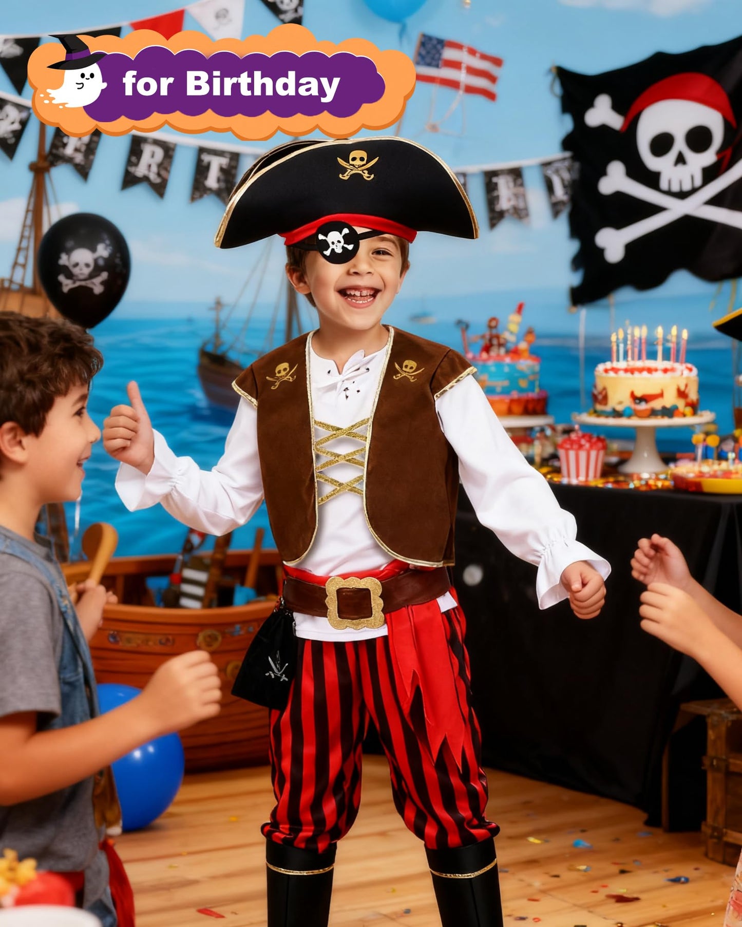 PARTTELY Pirate Costume Set for Kids 3-14 – Boys Dress-Up Kit in Red