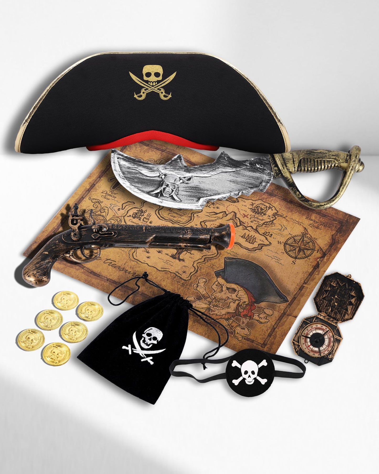 PARTTELY Pirate Costume Set for Kids 3-14 – Boys Dress-Up Kit in Red
