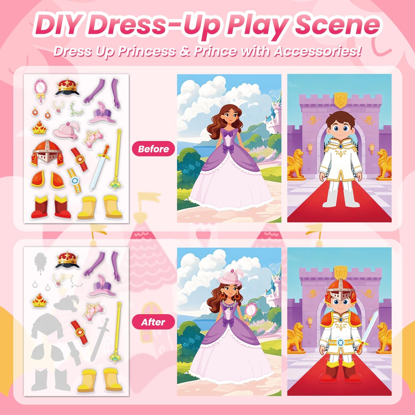 PARTYWIND Princess Reusable Sticker Book for Toddlers – DIY Jelly Stickers & Travel Activity